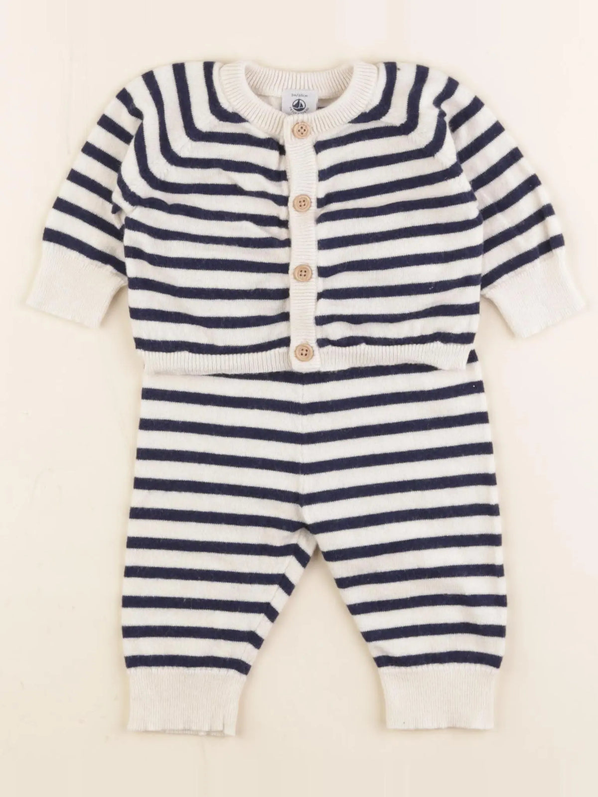 Petit Bateau - ensemble blanc, bleu - 3 mois