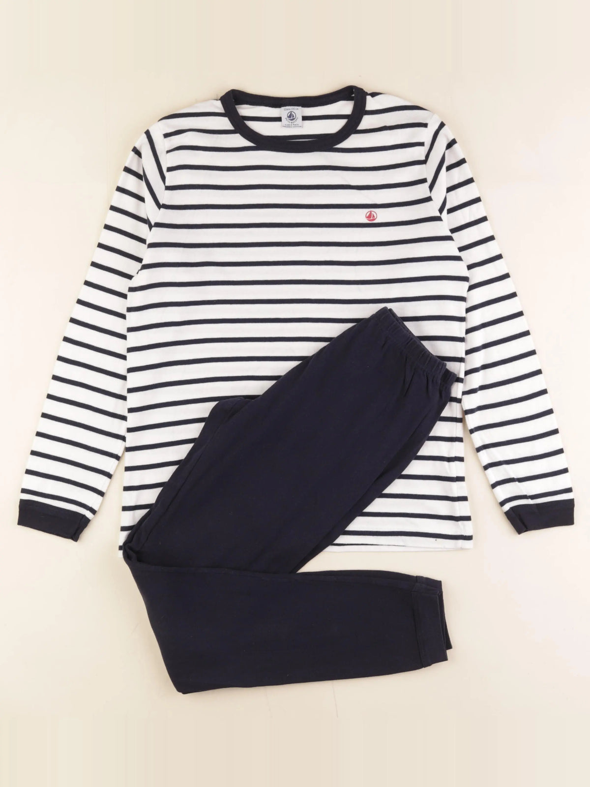Petit Bateau - pyjama coton bleu, blanc - 12 ans