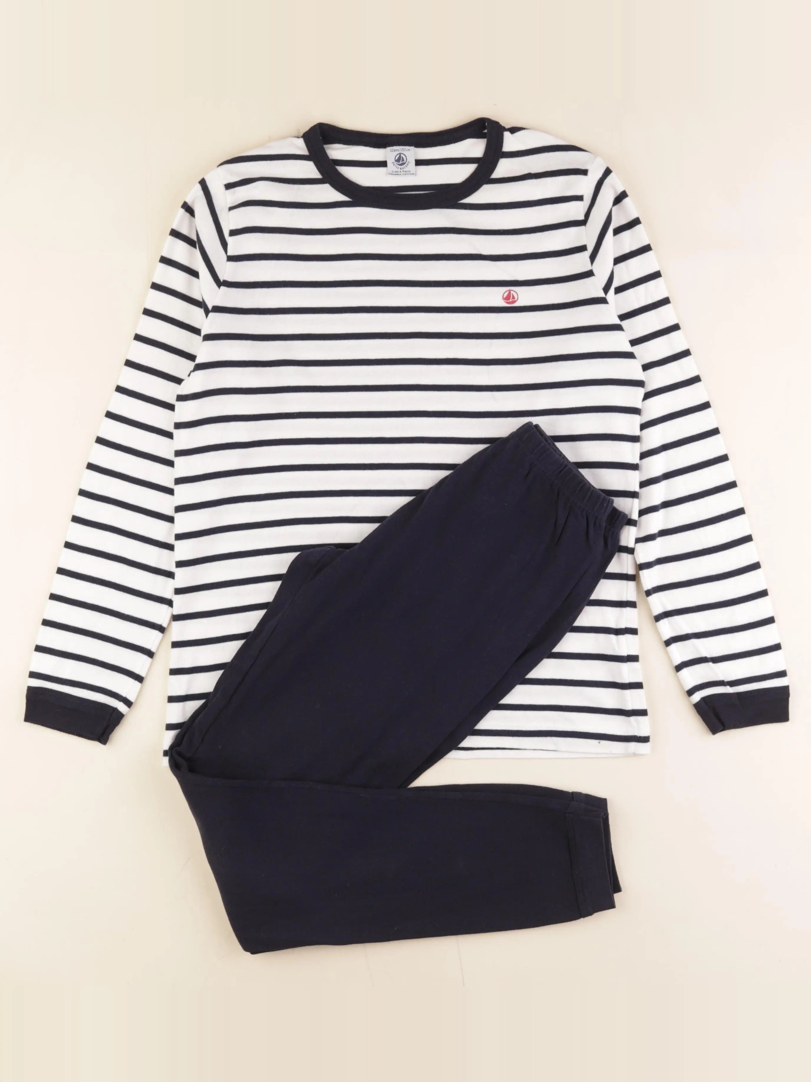Petit Bateau - pyjama coton bleu, blanc - 12 ans