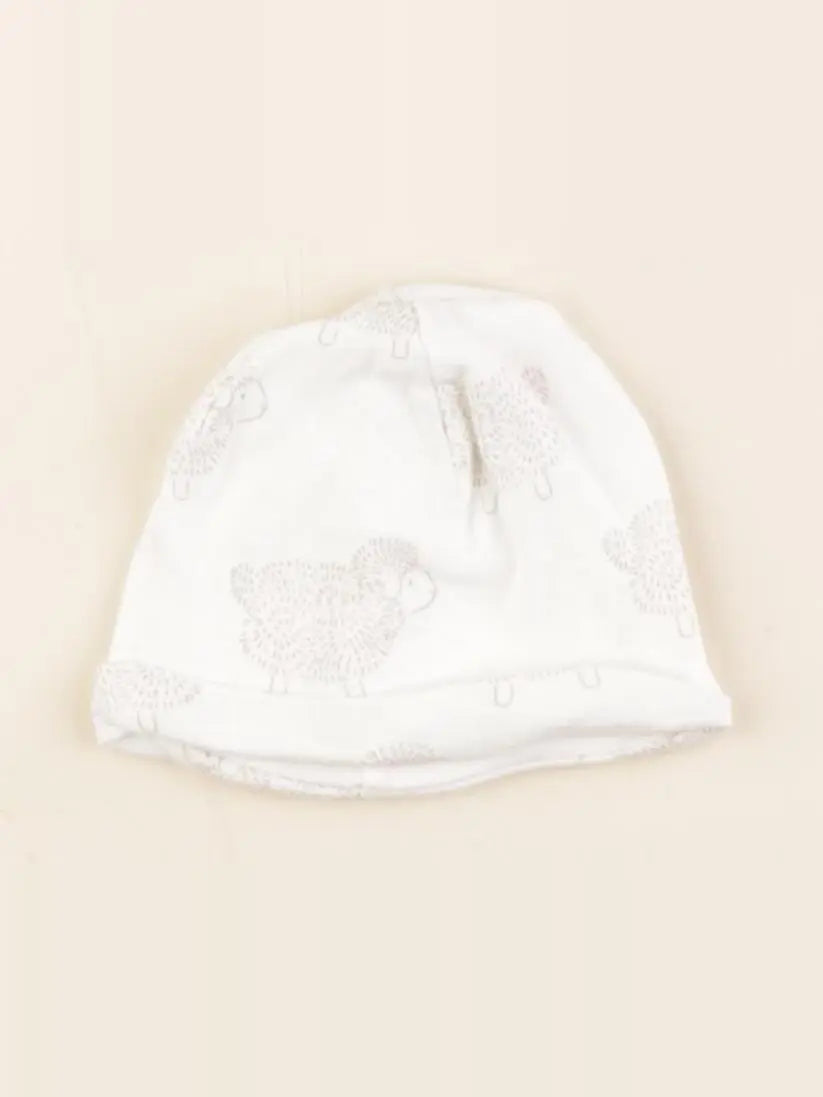 Natalys - bonnet blanc, marron - 6 mois