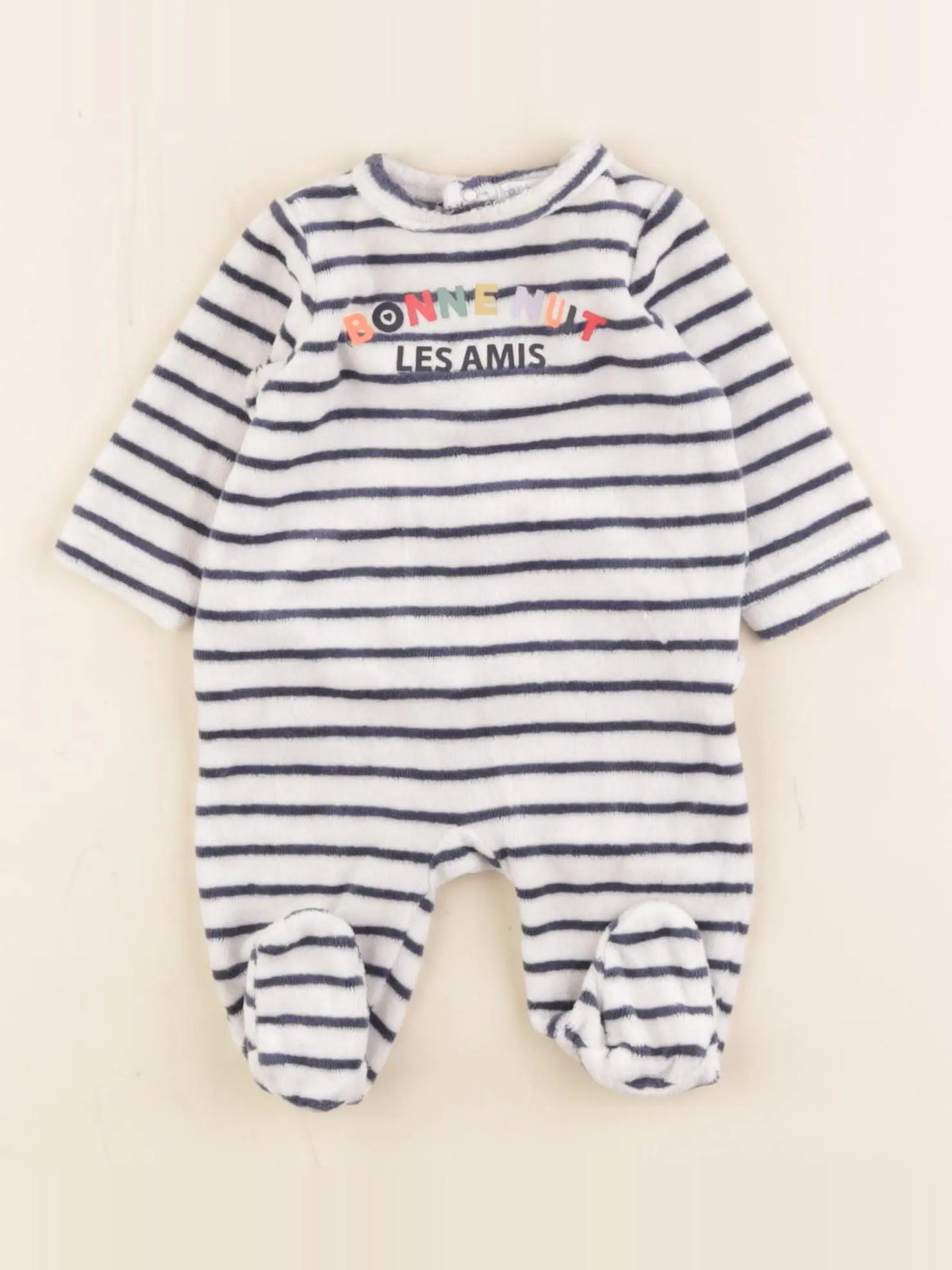 Boutchou - pyjama velours blanc, bleu - 1 mois