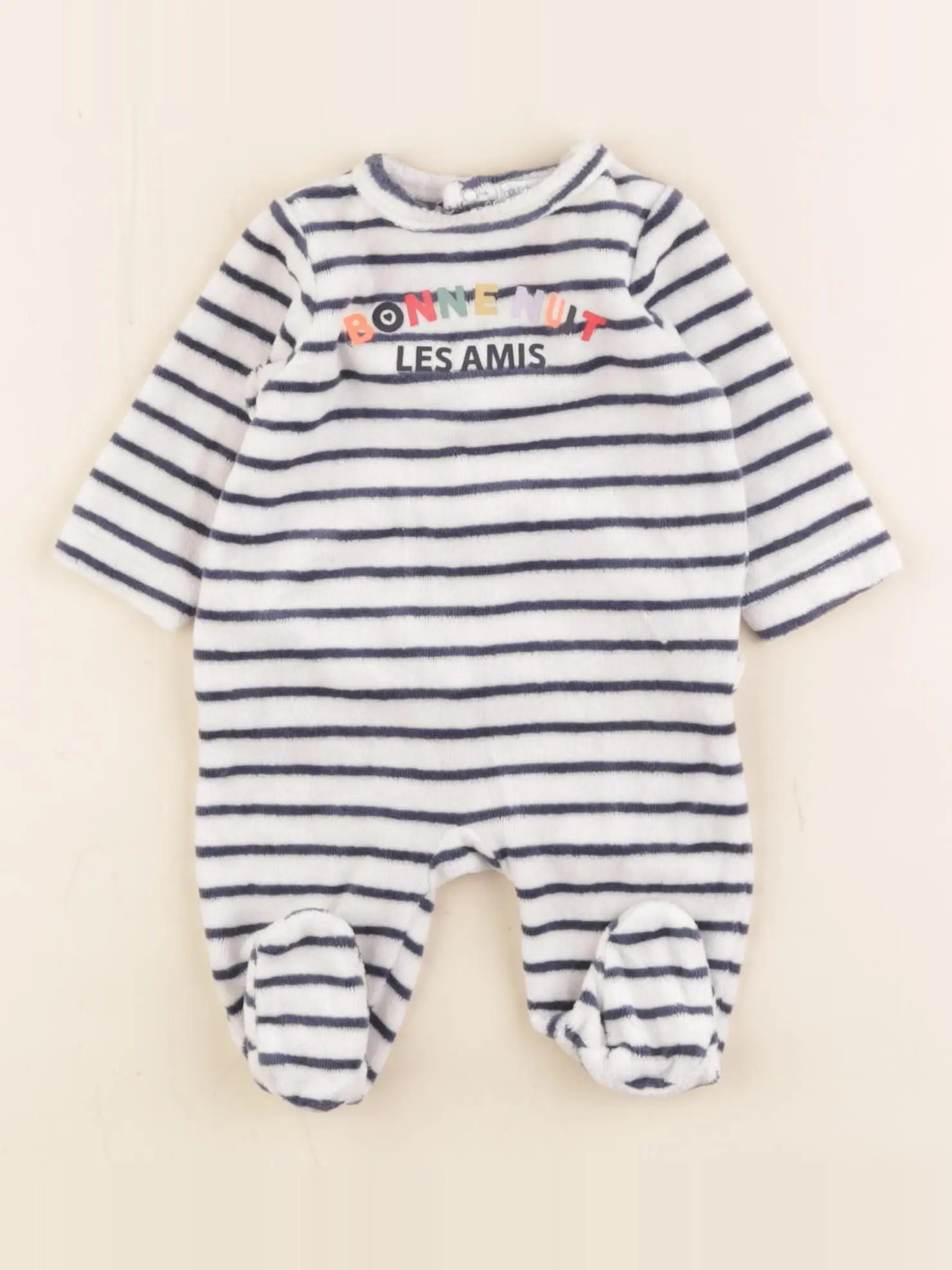 Boutchou - pyjama velours blanc, bleu - 1 mois