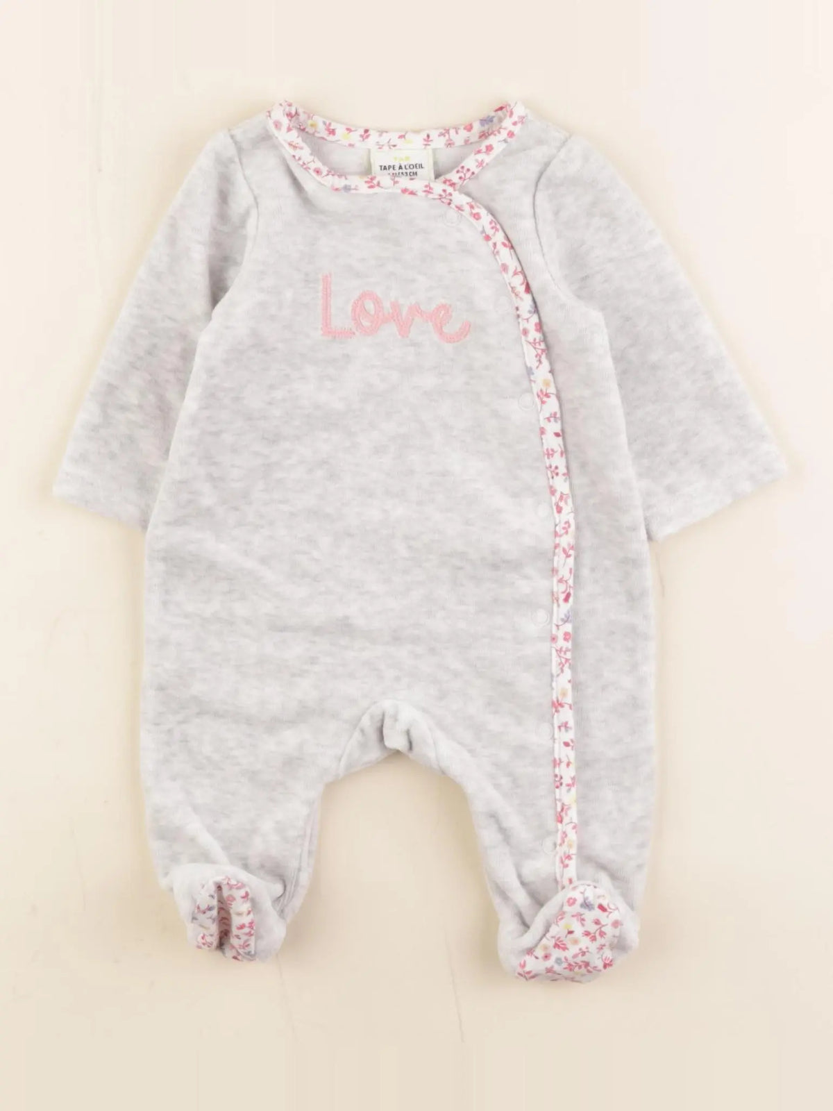 Tape à l'oeil - pyjama velours gris, rose - 1 mois