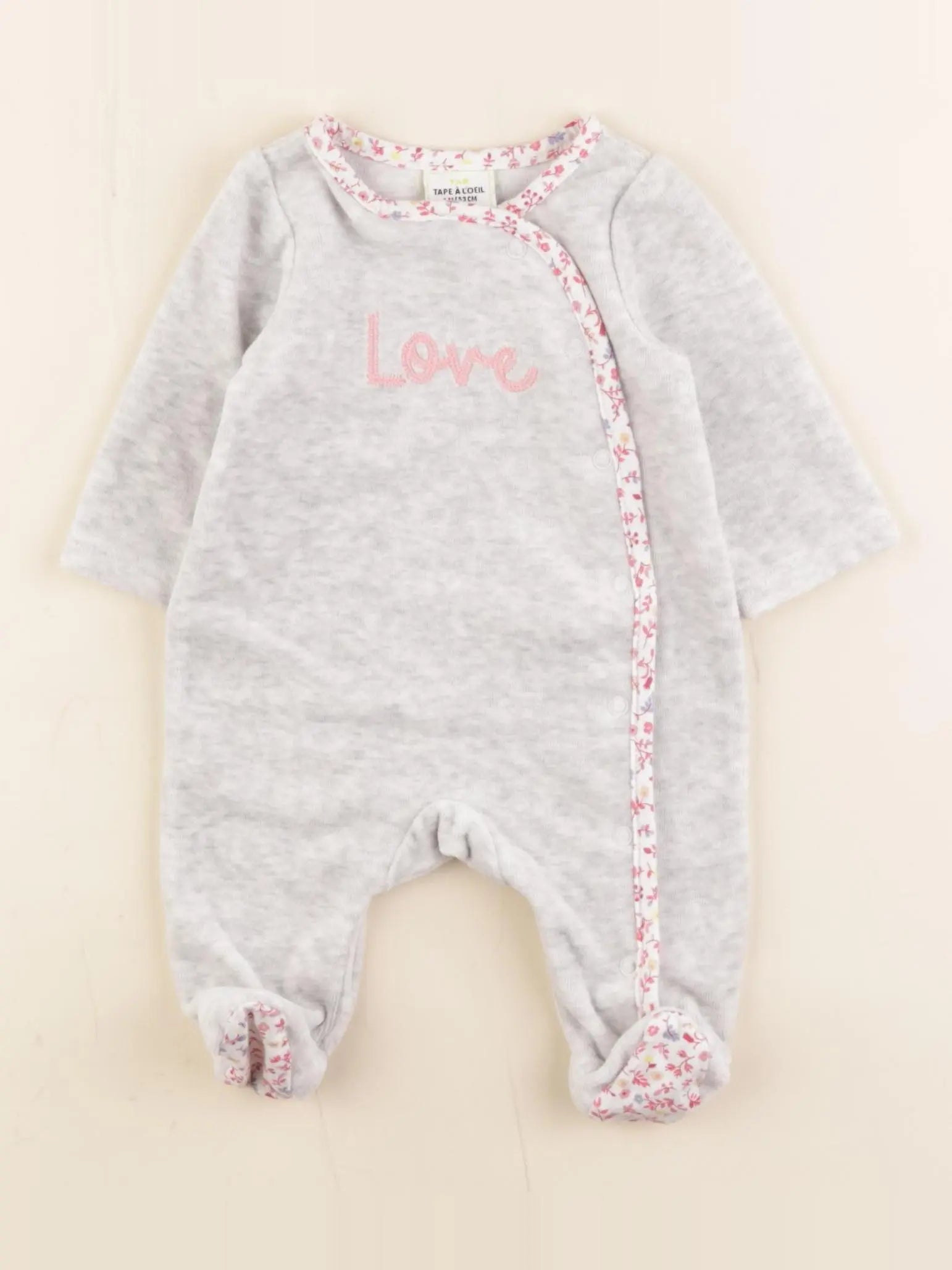 Tape à l'oeil - pyjama velours gris, rose - 1 mois