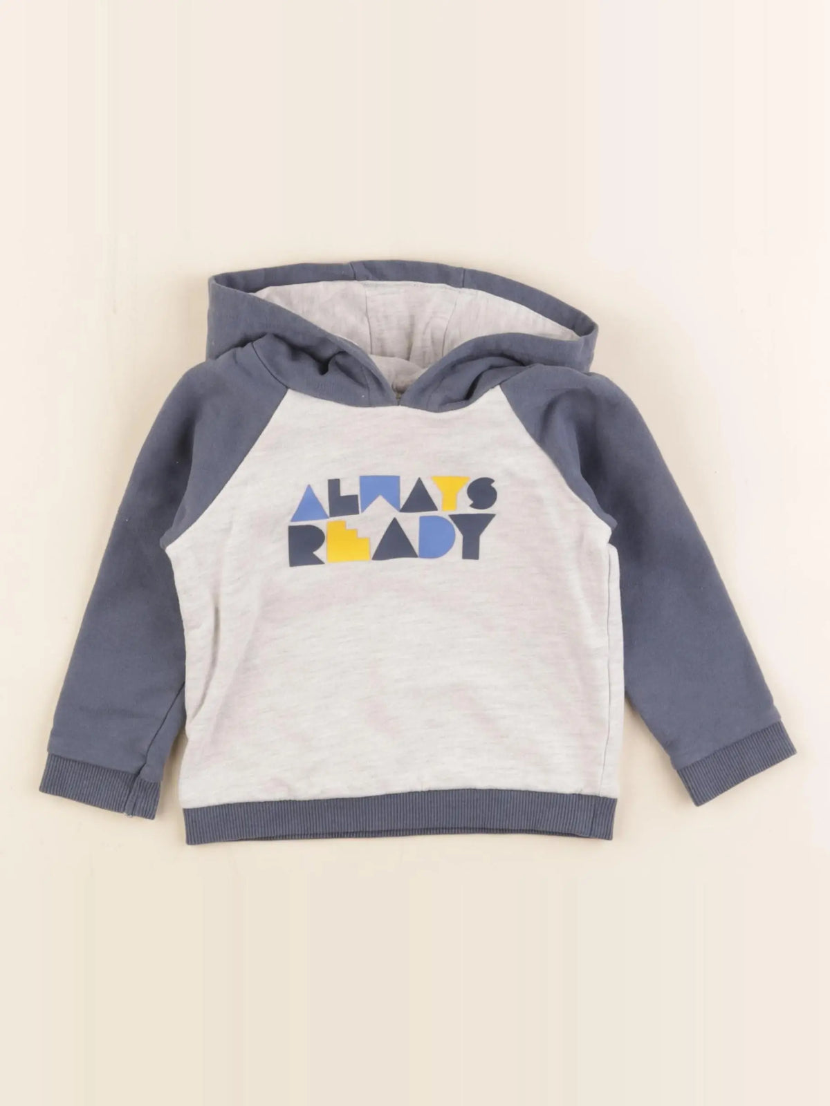 Vertbaudet - sweat beige, bleu - 9 mois