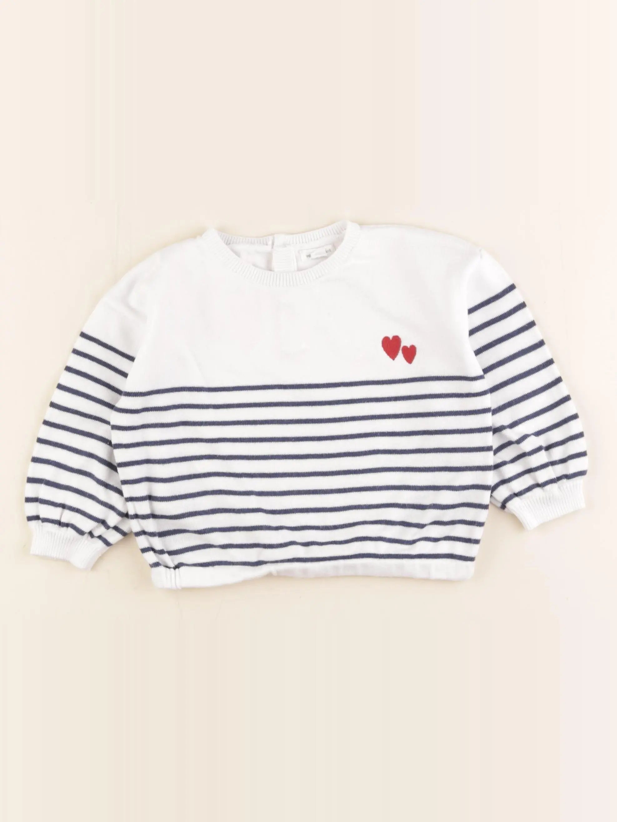 Vertbaudet - pull blanc, bleu - 12 mois