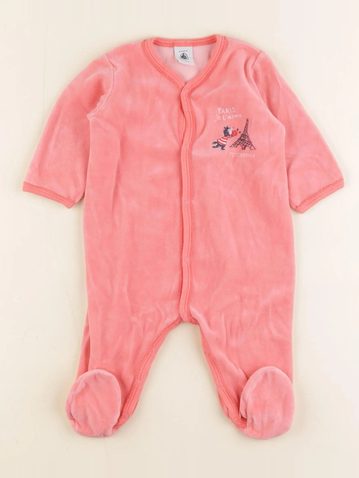 Petit Bateau - pyjama velours rose - 6 mois