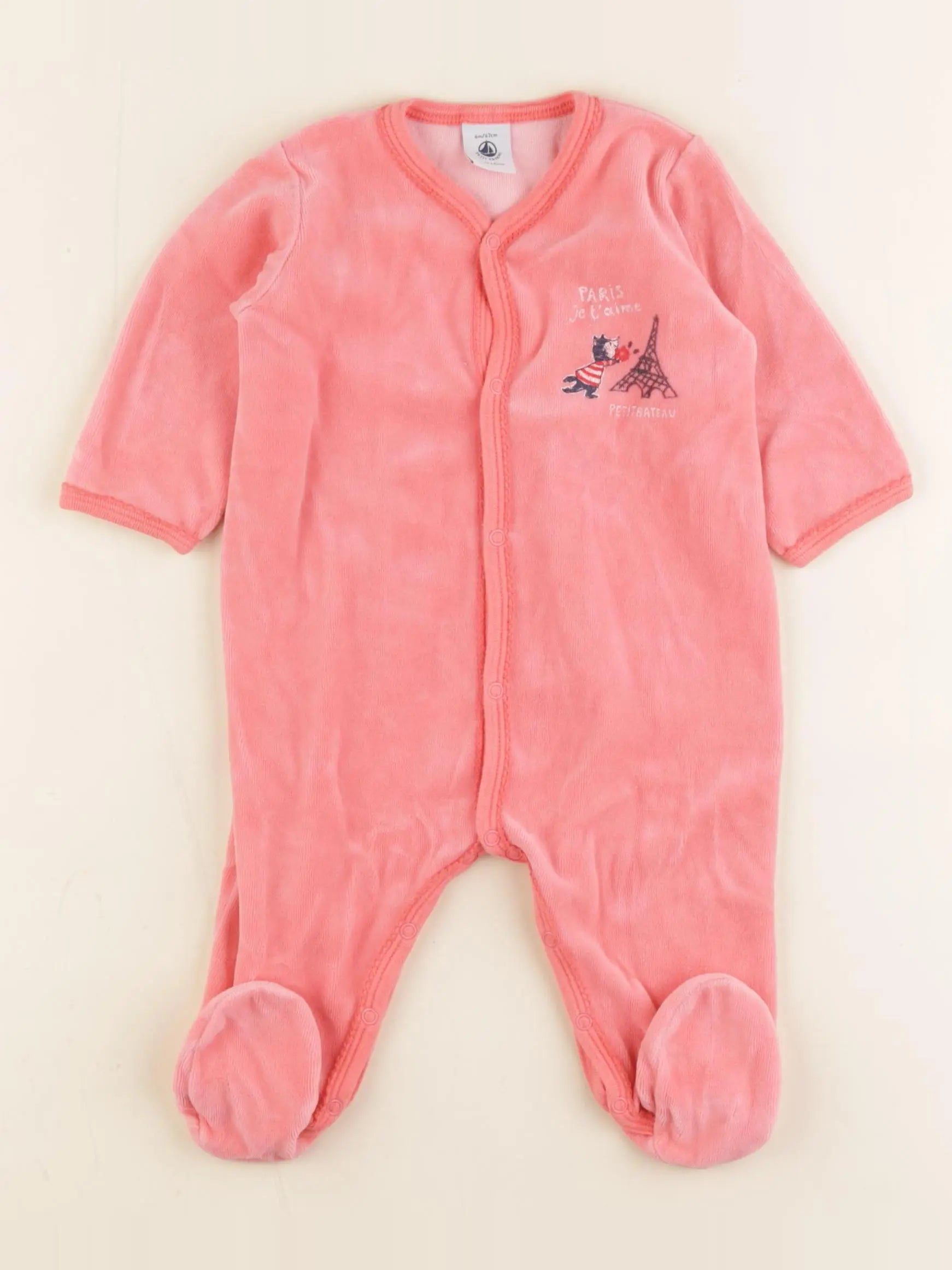 Petit Bateau - pyjama velours rose - 6 mois
