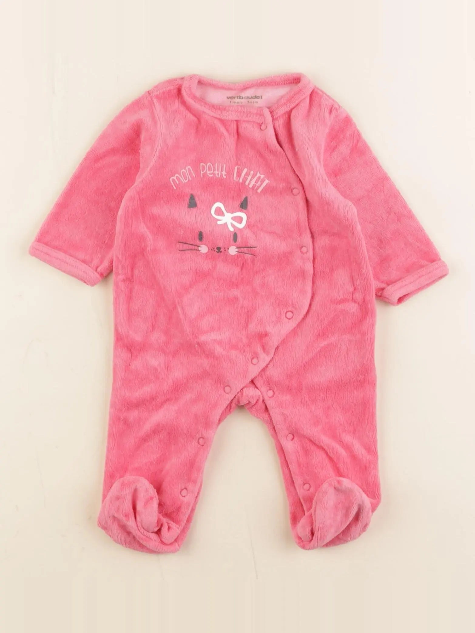 Vertbaudet - pyjama velours rose - 1 mois