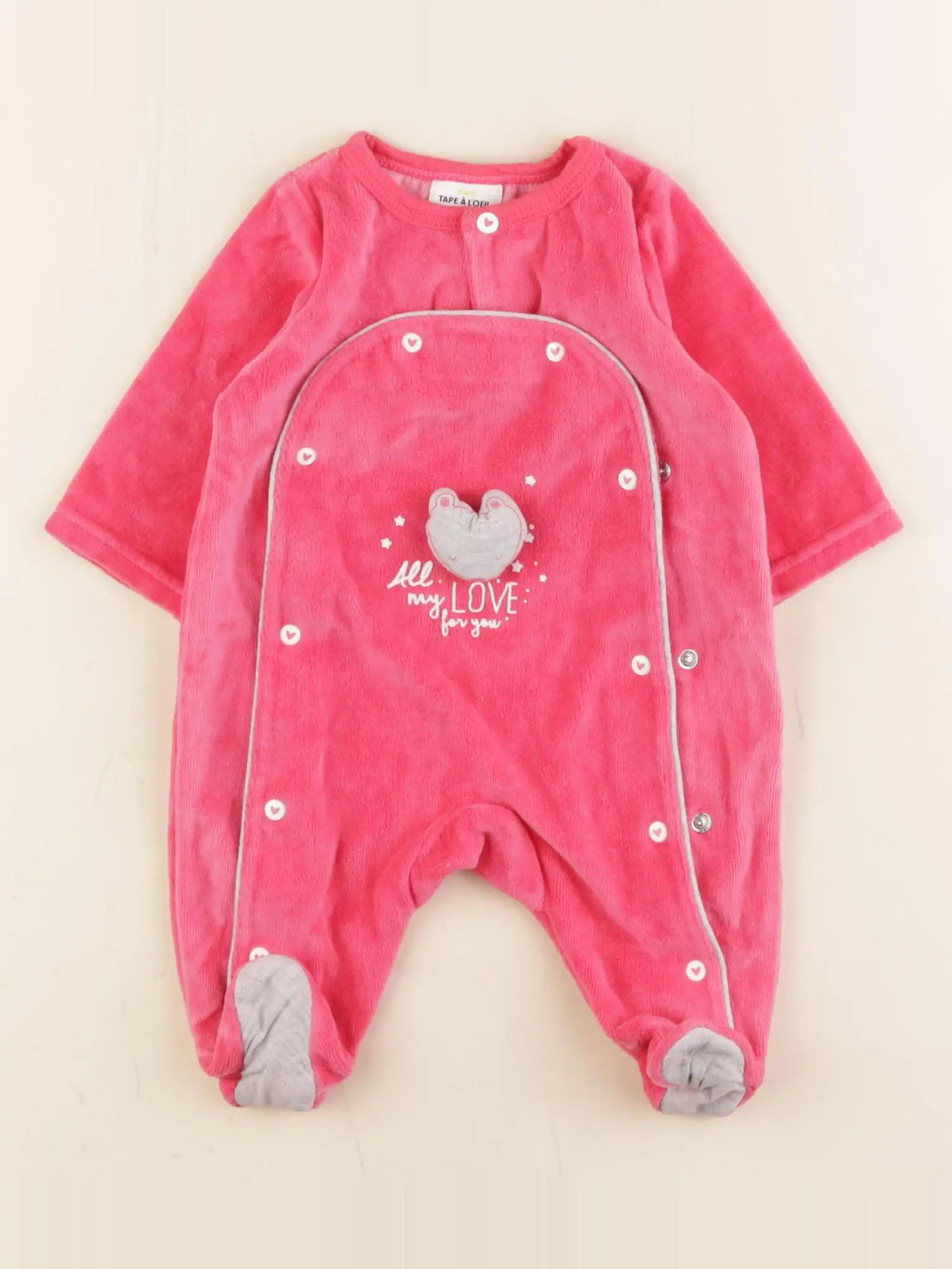 Tape à l'oeil - pyjama velours rose - 1 mois