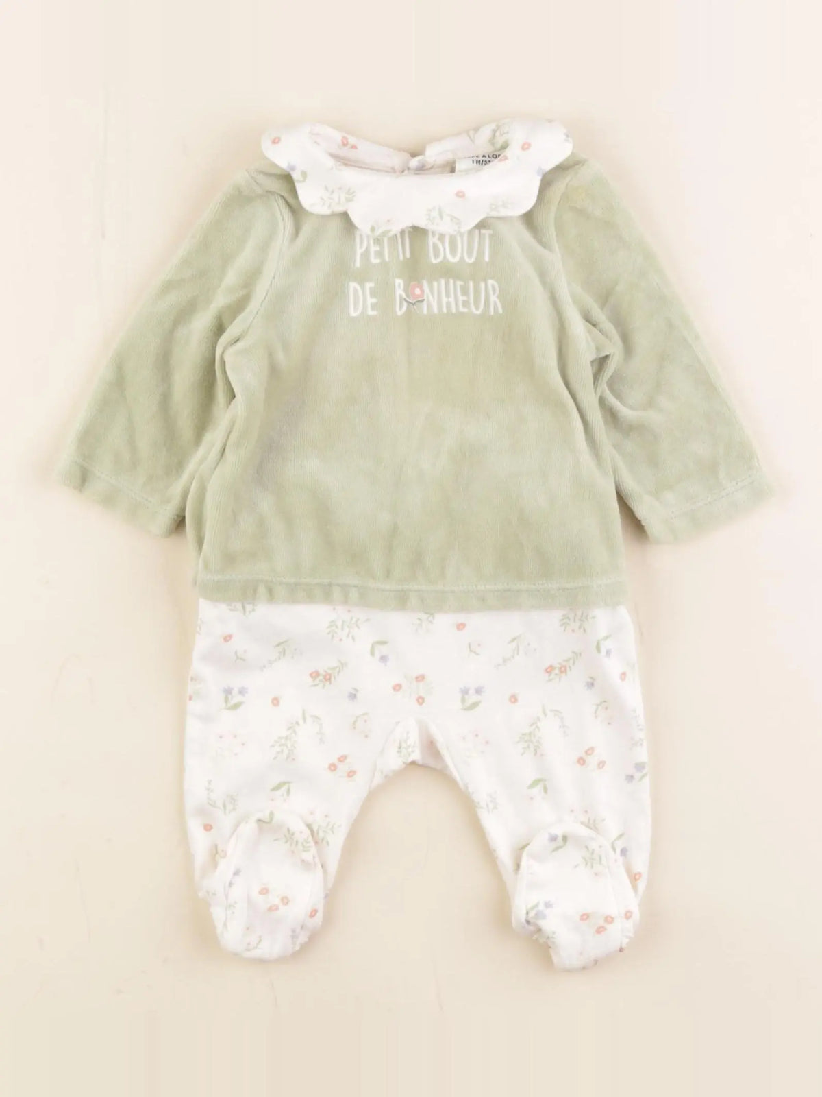 Tape à l'oeil - pyjama velours vert - 1 mois