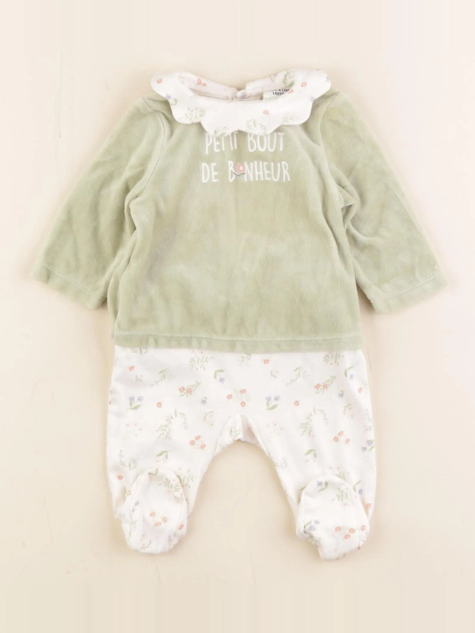 Tape à l'oeil - pyjama velours vert - 1 mois