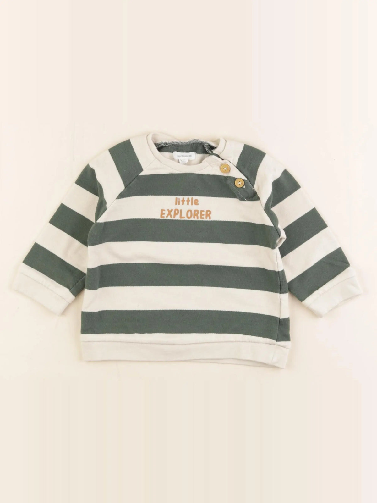 Vertbaudet - sweat beige, vert - 18 mois