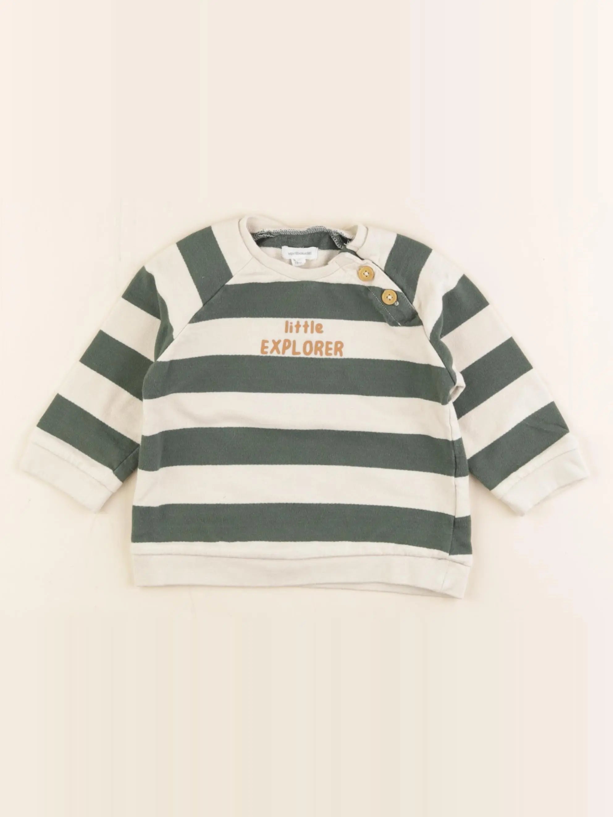 Vertbaudet - sweat beige, vert - 18 mois