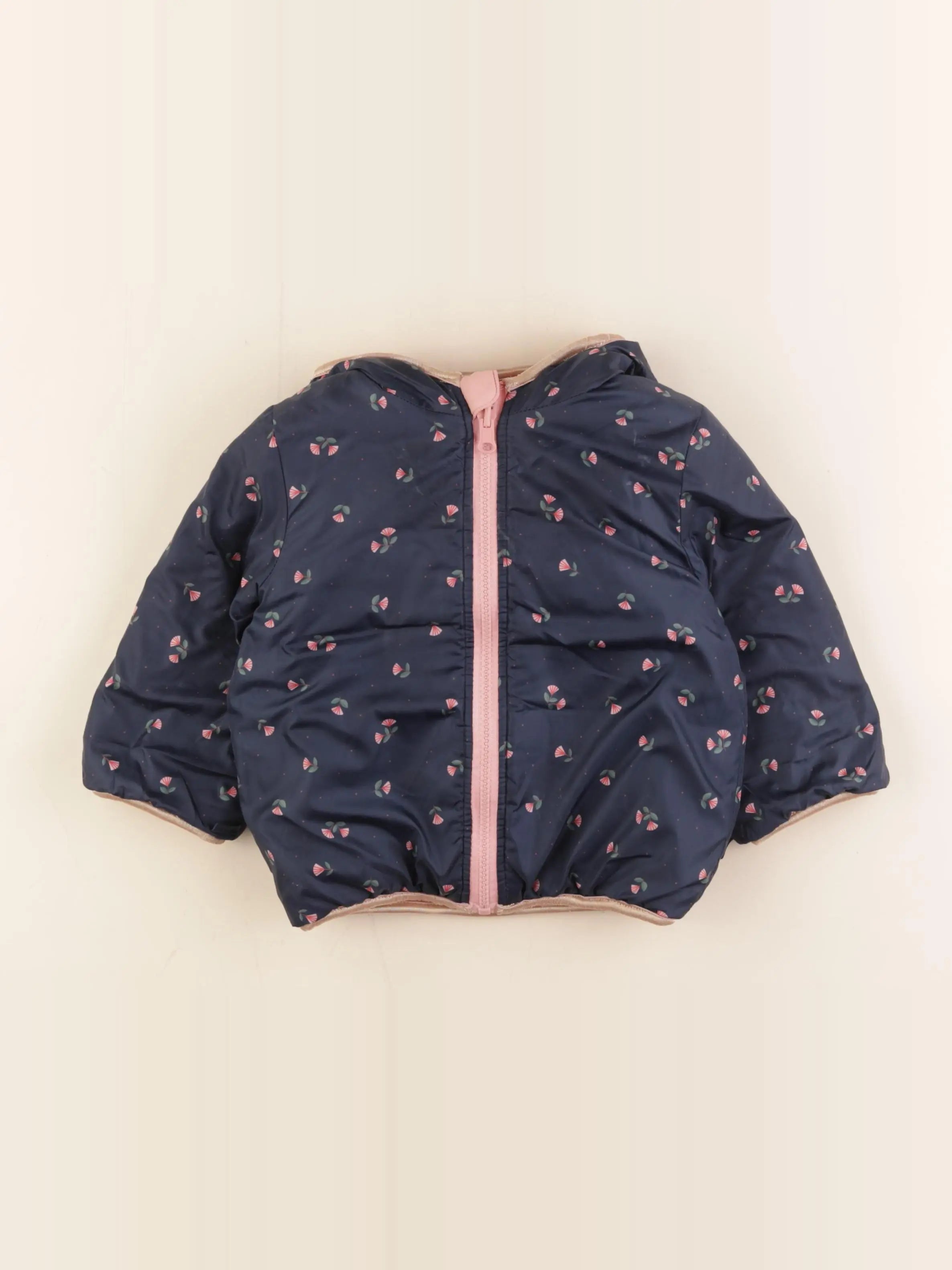 Vertbaudet - doudoune réversible bleu - 12/18 mois