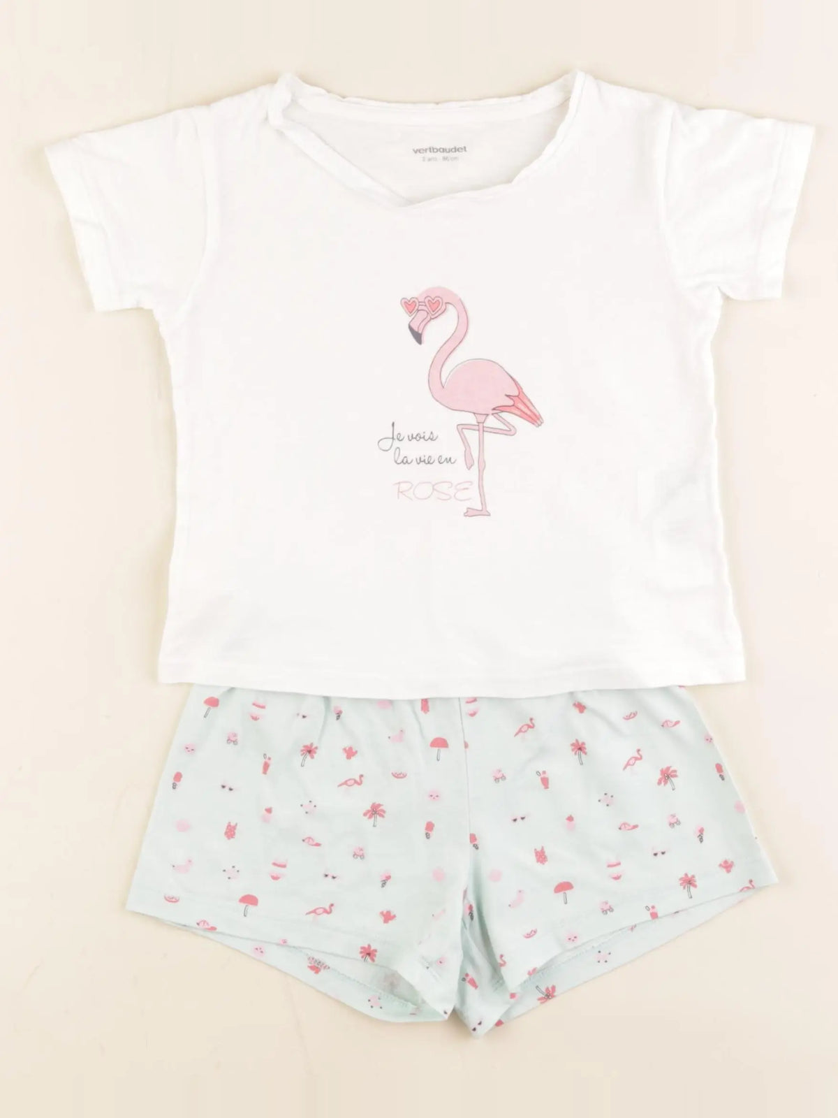 Vertbaudet - pyjama coton vert, blanc - 2 ans