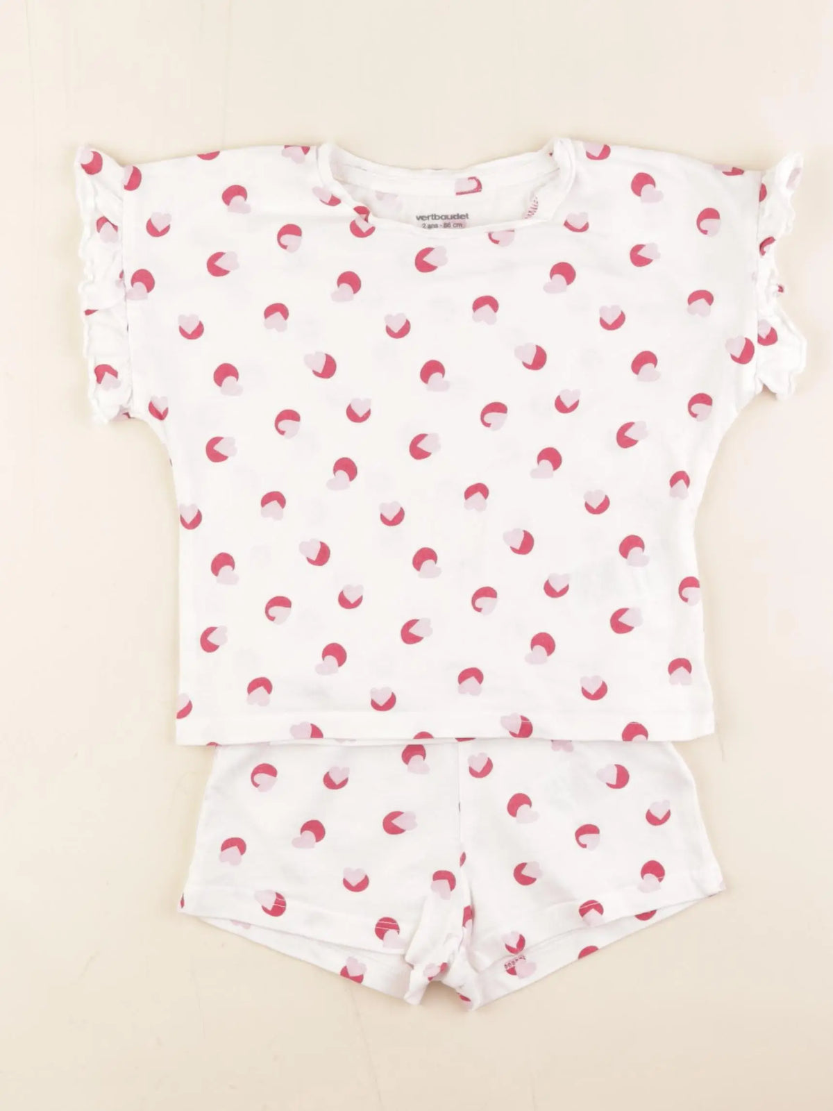 Vertbaudet - pyjama coton blanc, rose - 2 ans