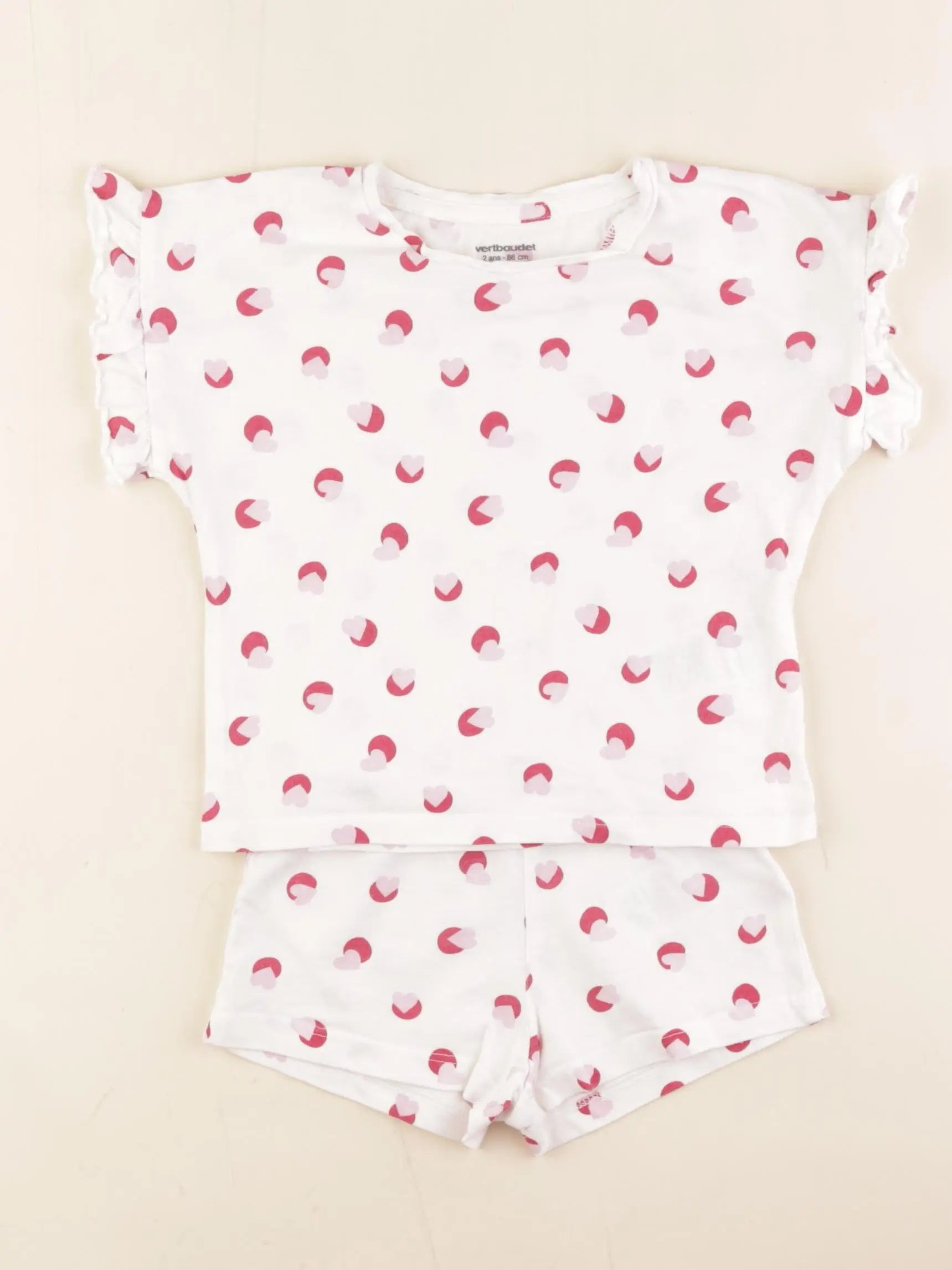 Vertbaudet - pyjama coton blanc, rose - 2 ans
