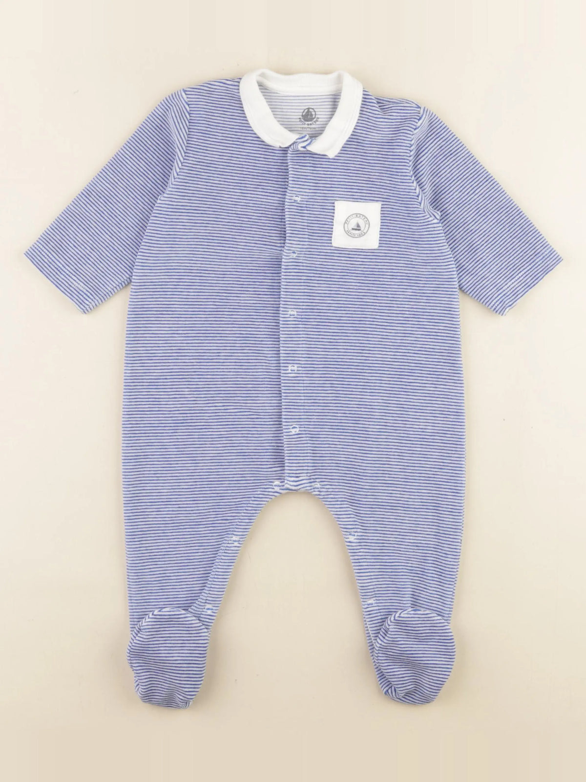 Petit Bateau - pyjama velours bleu - 12 mois