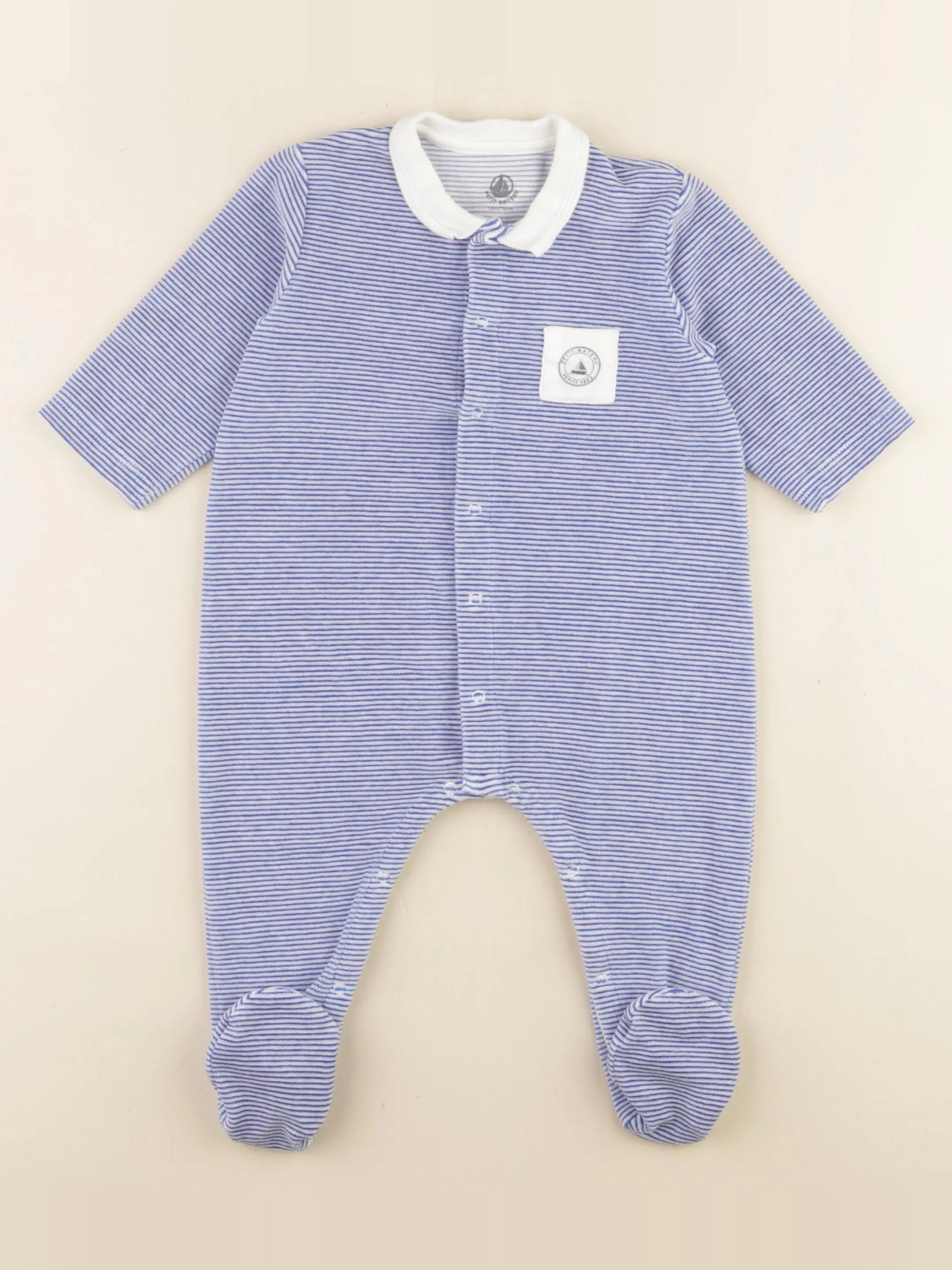 Petit Bateau - pyjama velours bleu - 12 mois