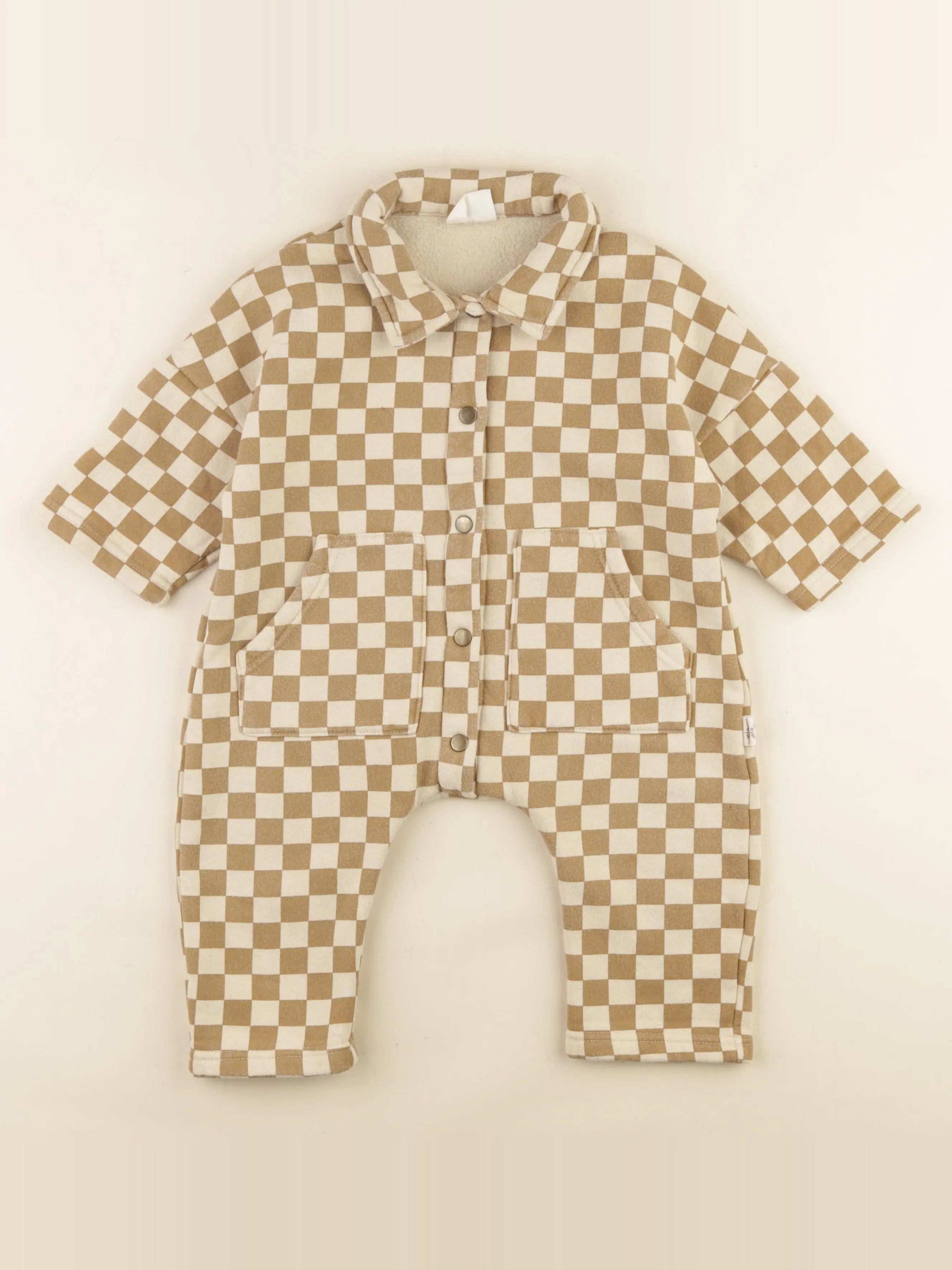 Gamin gamine - combinaison doublé marron, beige - 6/12 mois