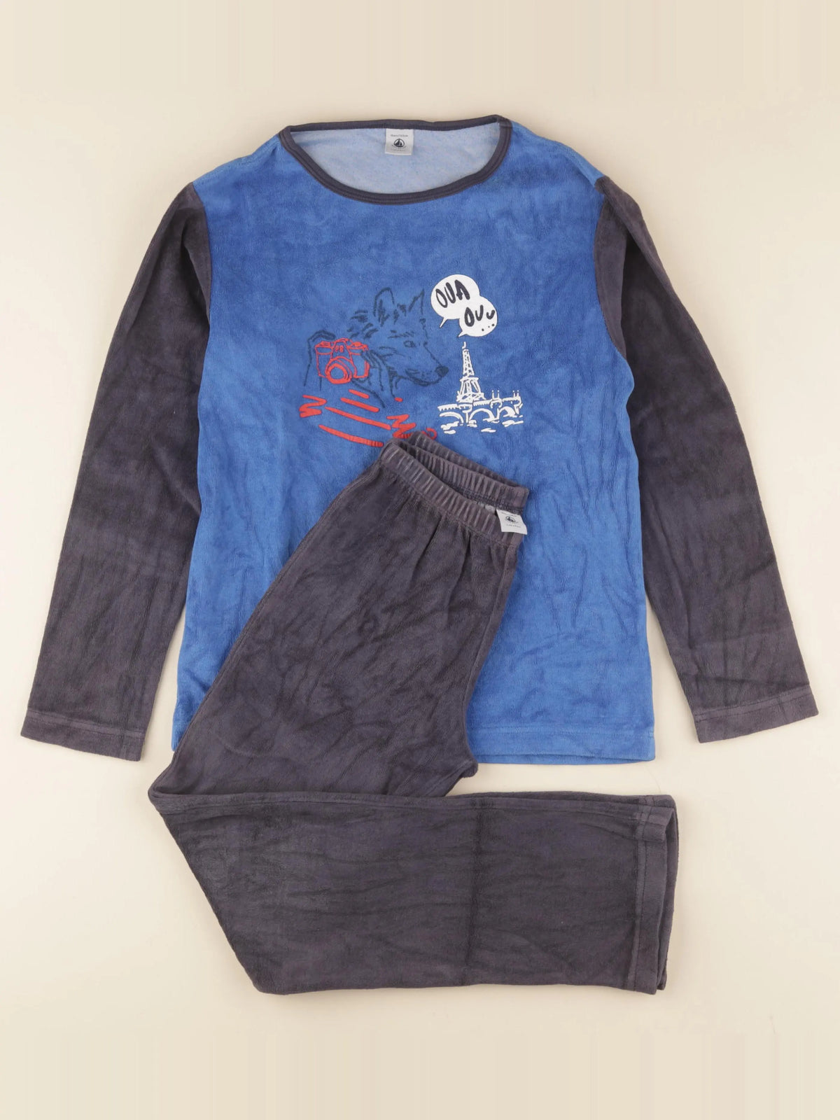 Petit Bateau - pyjama velours bleu - 10 ans