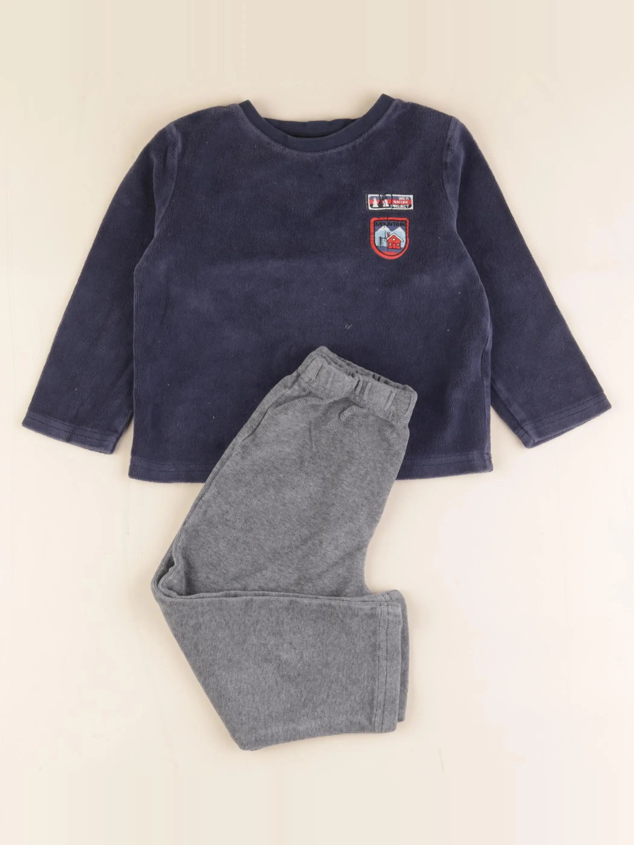 Vertbaudet - pyjama velours bleu, gris - 3 ans