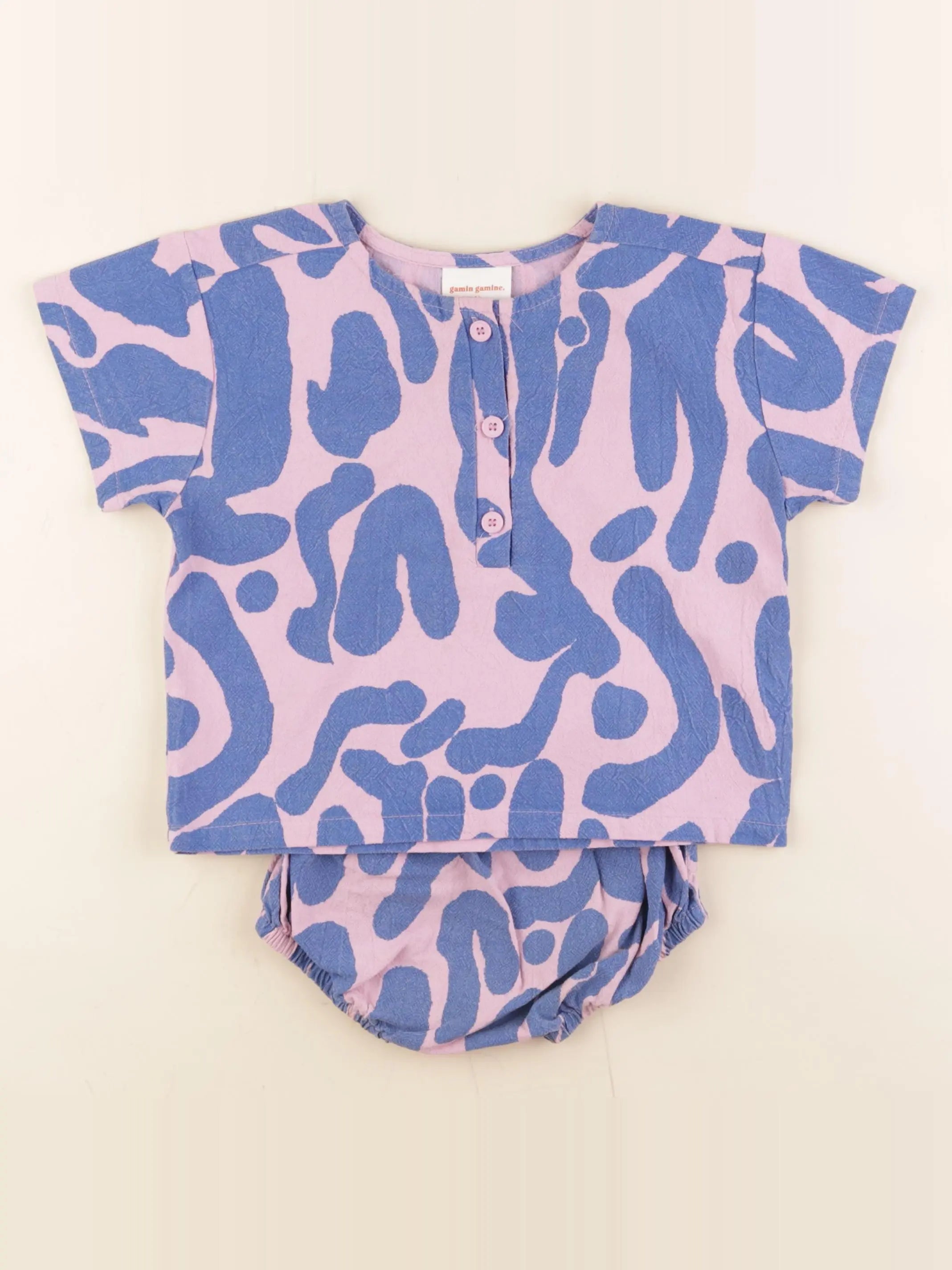 Gamin gamine X Olu Olu - ensemble bleu, rose - 12/18 mois