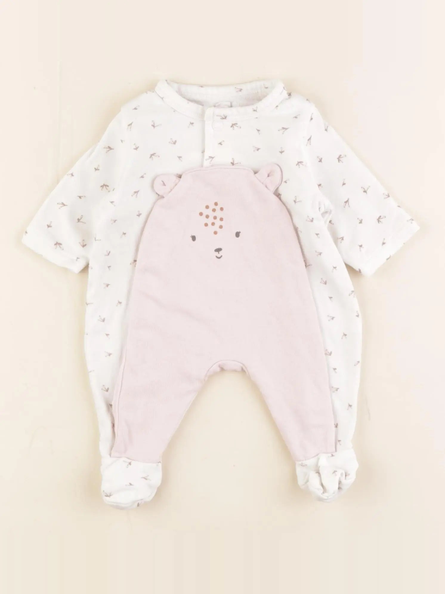 Vertbaudet - pyjama coton blanc, rose - 0 mois