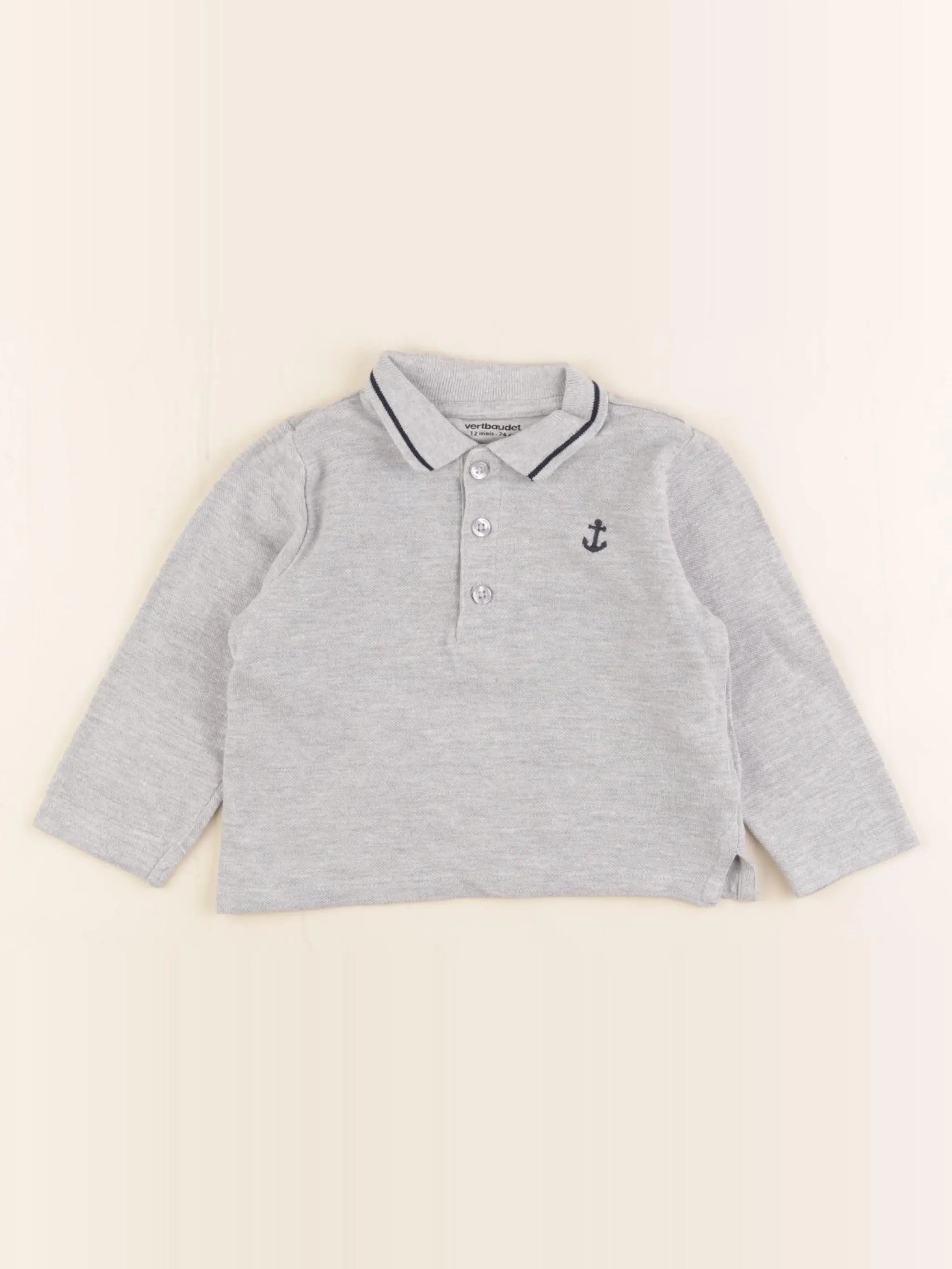 Vertbaudet - polo gris - 12 mois