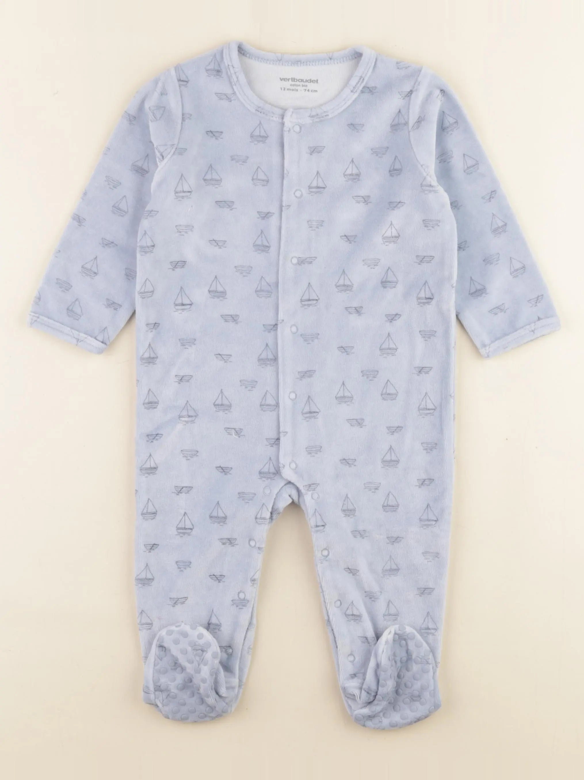 Vertbaudet - pyjama velours bleu - 12 mois