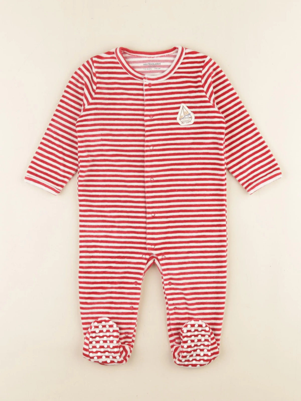 Vertbaudet - pyjama velours blanc, rouge - 12 mois