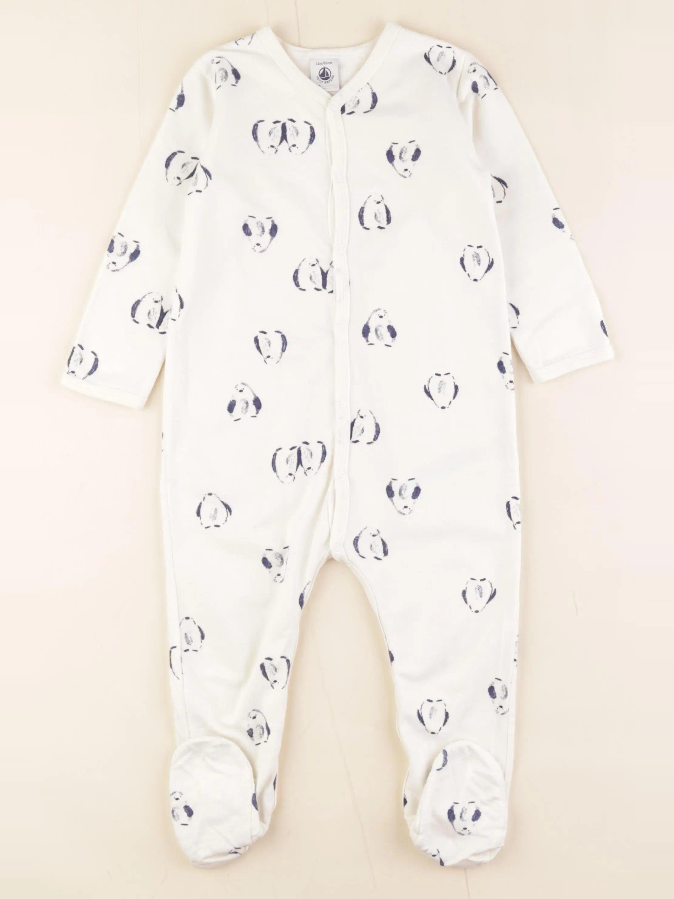 Petit Bateau - pyjama coton blanc, bleu - 24 mois