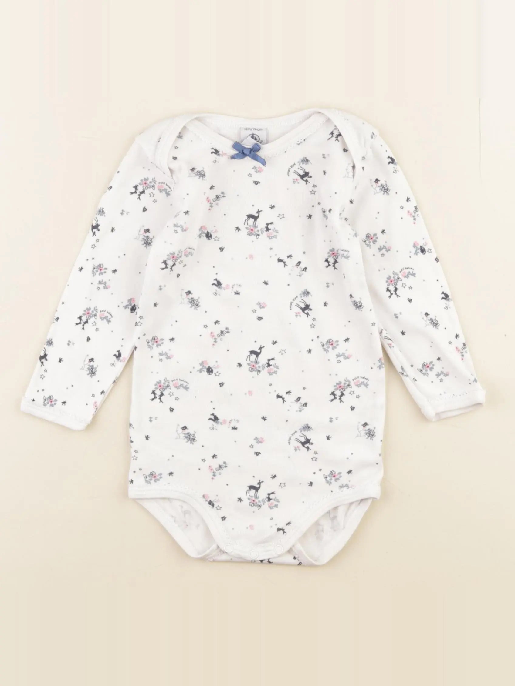 Petit Bateau - body blanc, bleu - 12 mois