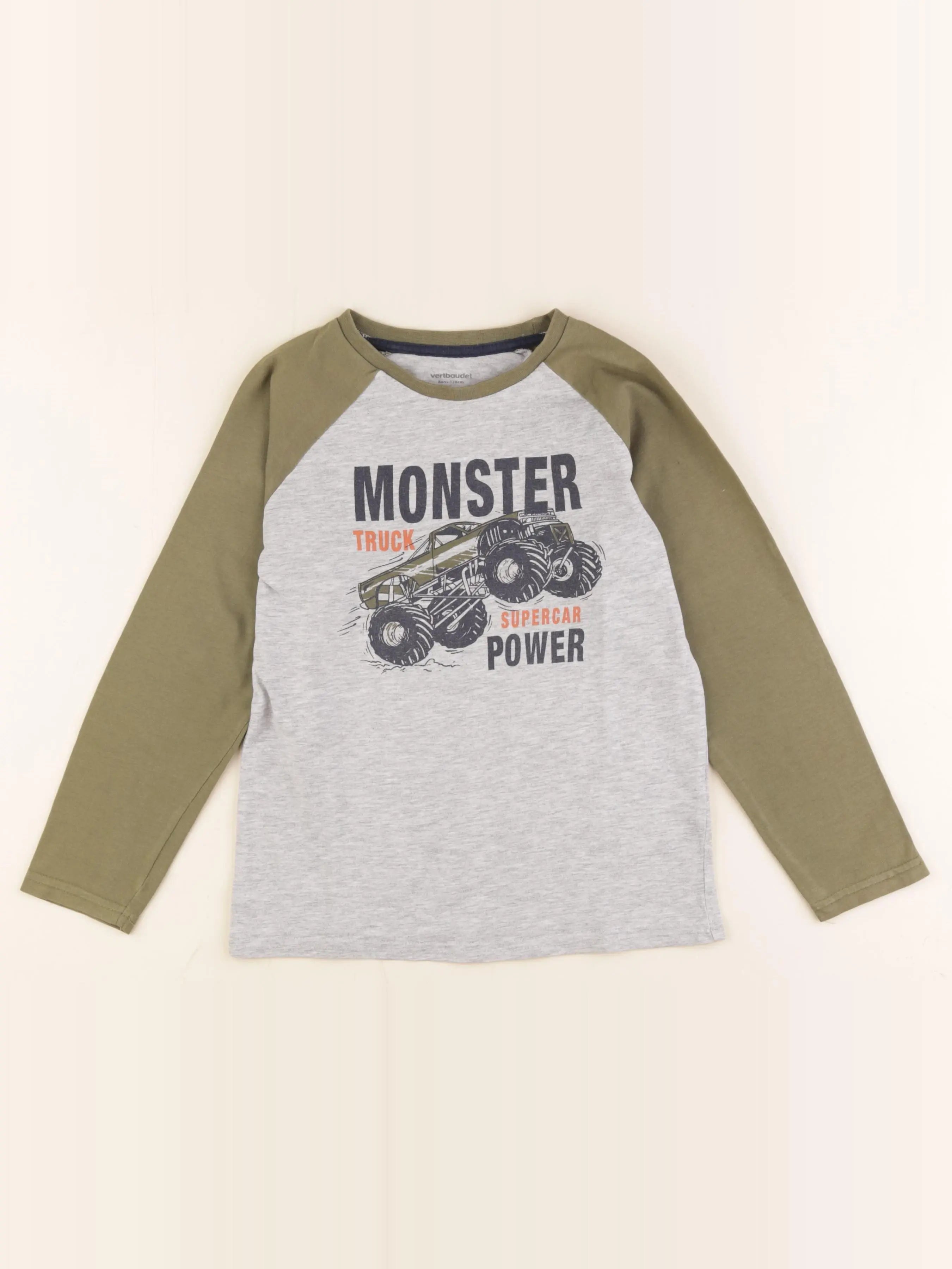 Vertbaudet - tee-shirt vert, gris - 8 ans