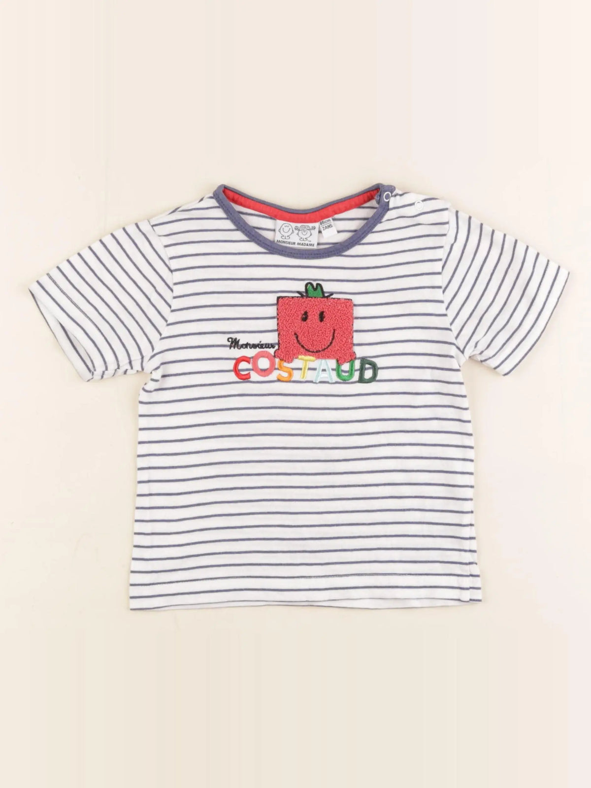 Vertbaudet - tee-shirt blanc, bleu - 2 ans