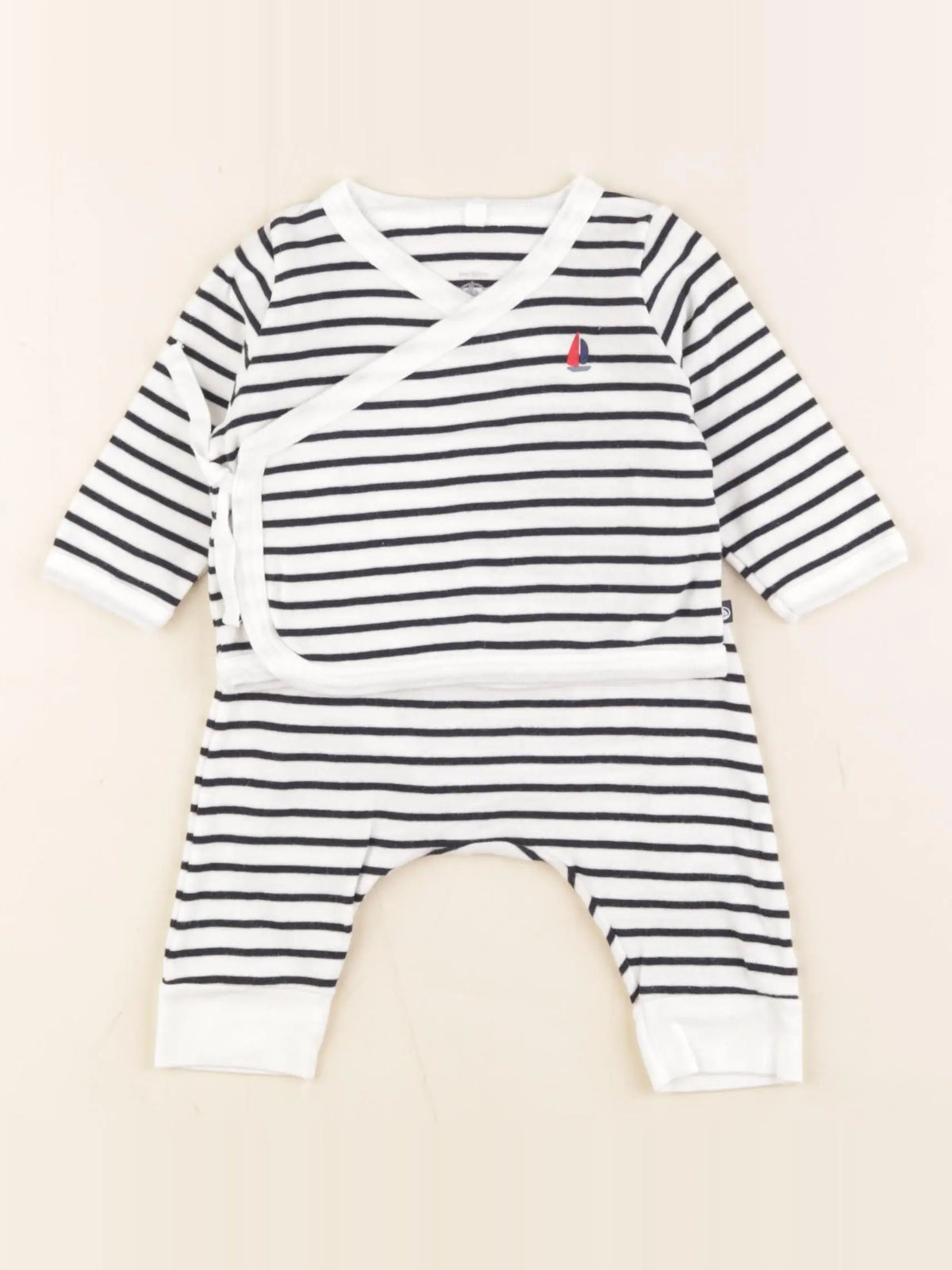 Petit Bateau - ensemble blanc, bleu - 3 mois