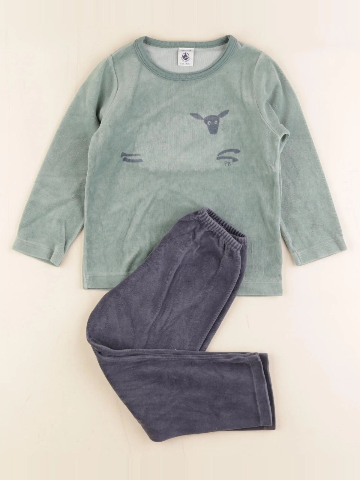 Petit Bateau - pyjama velours vert, bleu - 4 ans