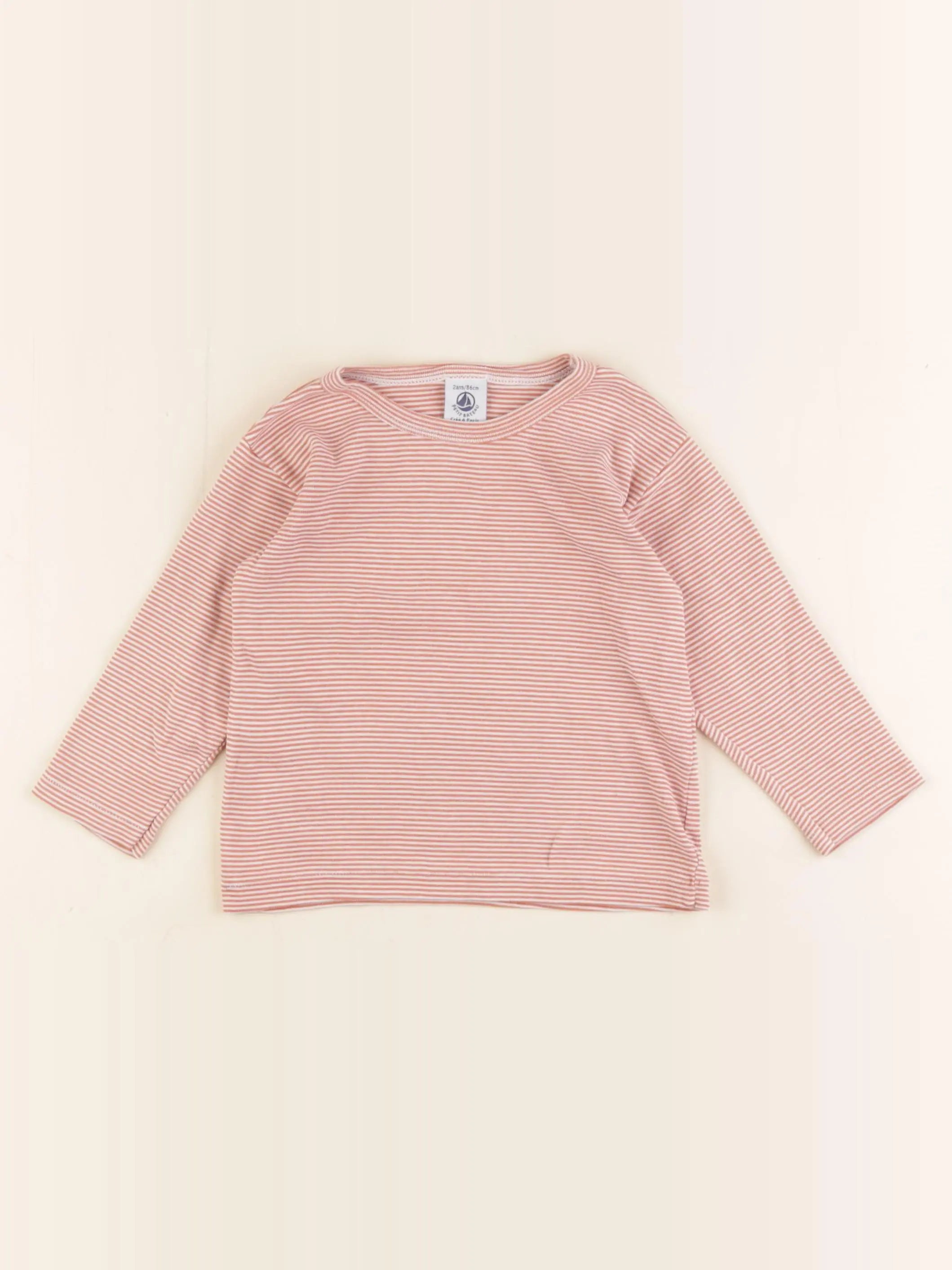 Petit Bateau - tee-shirt orange, blanc - 2 ans