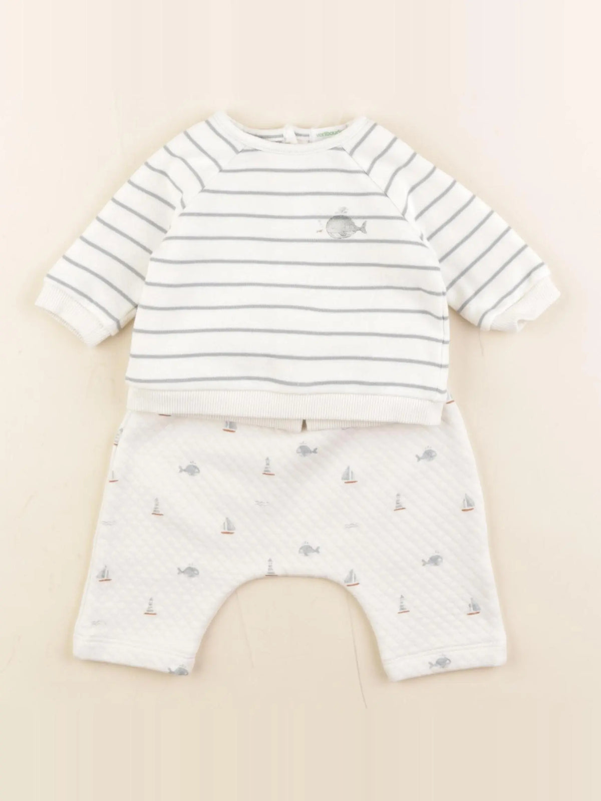 Vertbaudet - ensemble beige, bleu - 1 mois