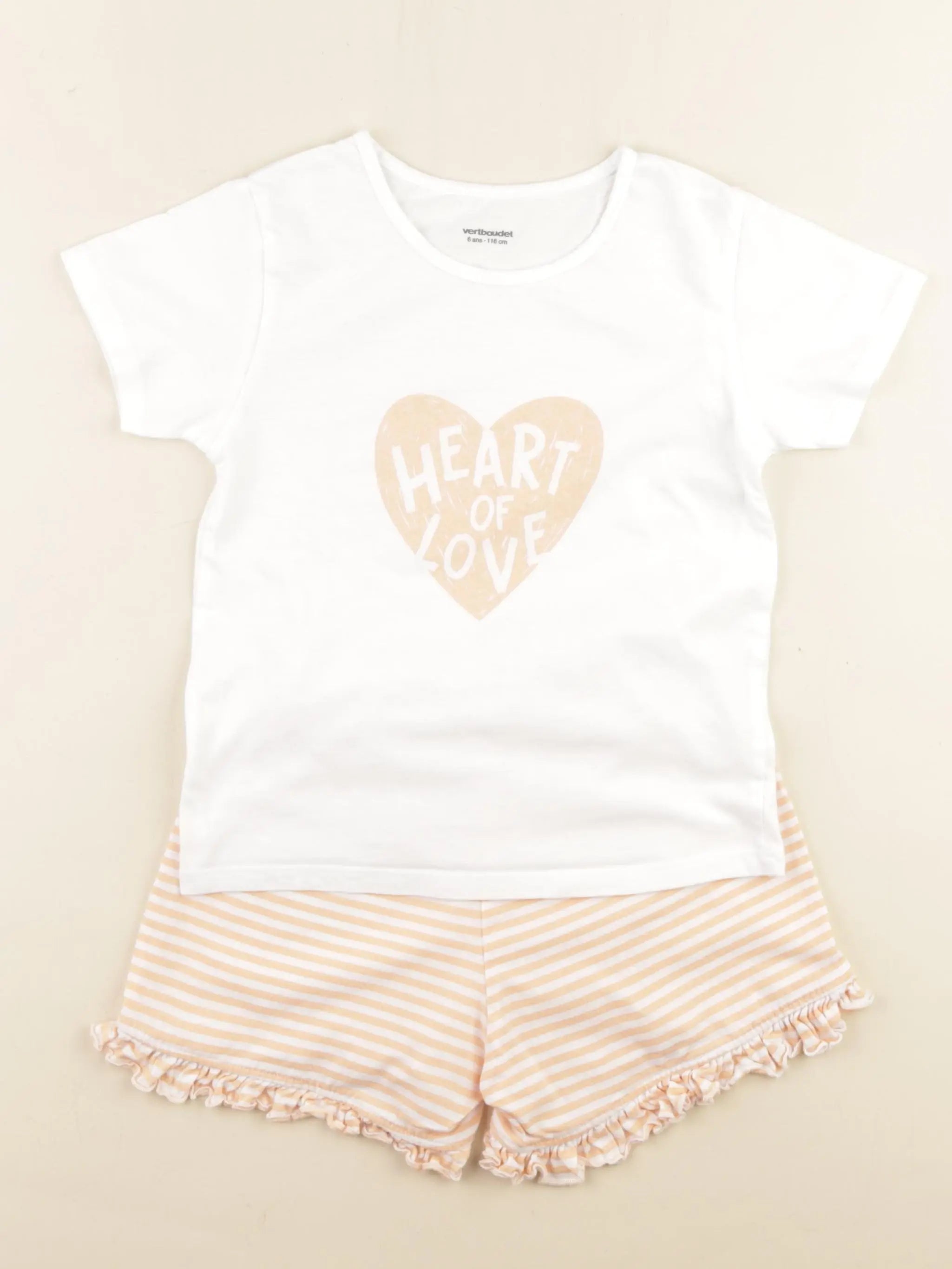 Vertbaudet - pyjama coton beige, blanc - 6 ans