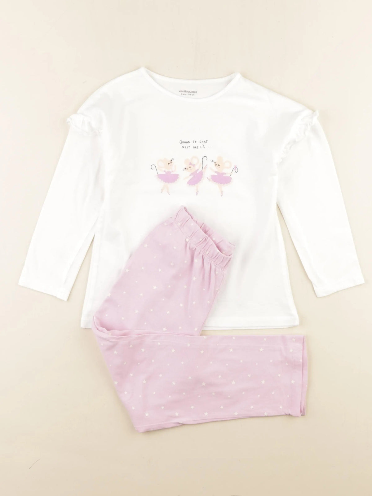 Vertbaudet - pyjama coton blanc, violet - 6 ans