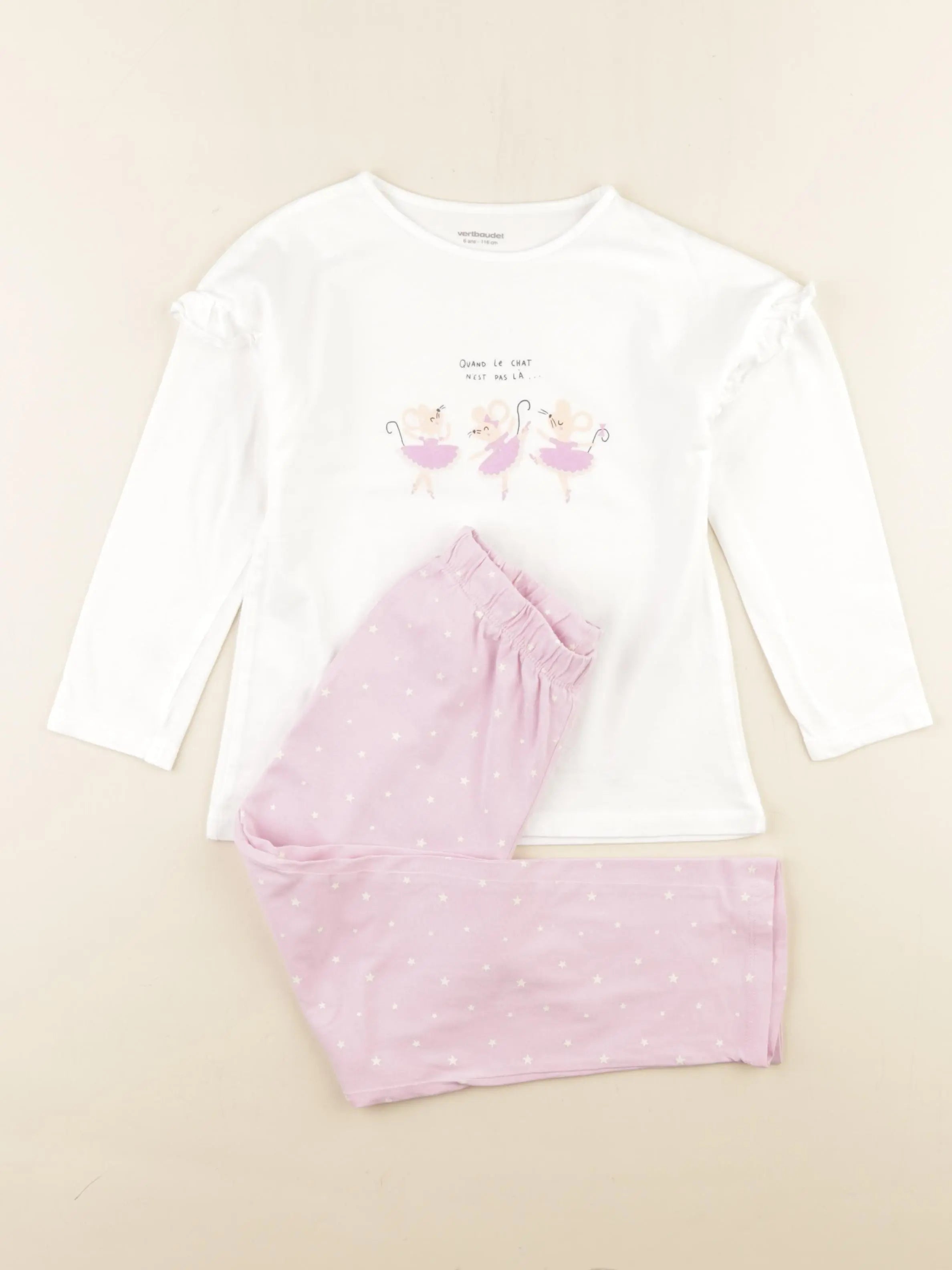 Vertbaudet - pyjama coton blanc, violet - 6 ans