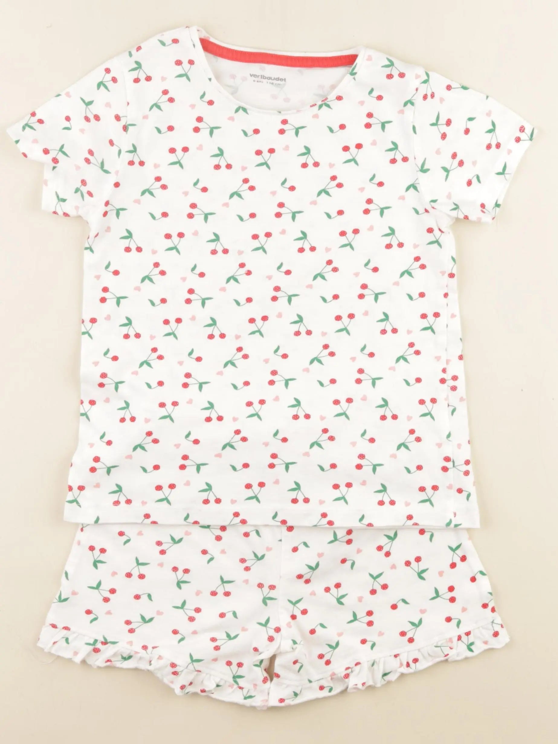 Vertbaudet - pyjama coton blanc, rouge - 6 ans