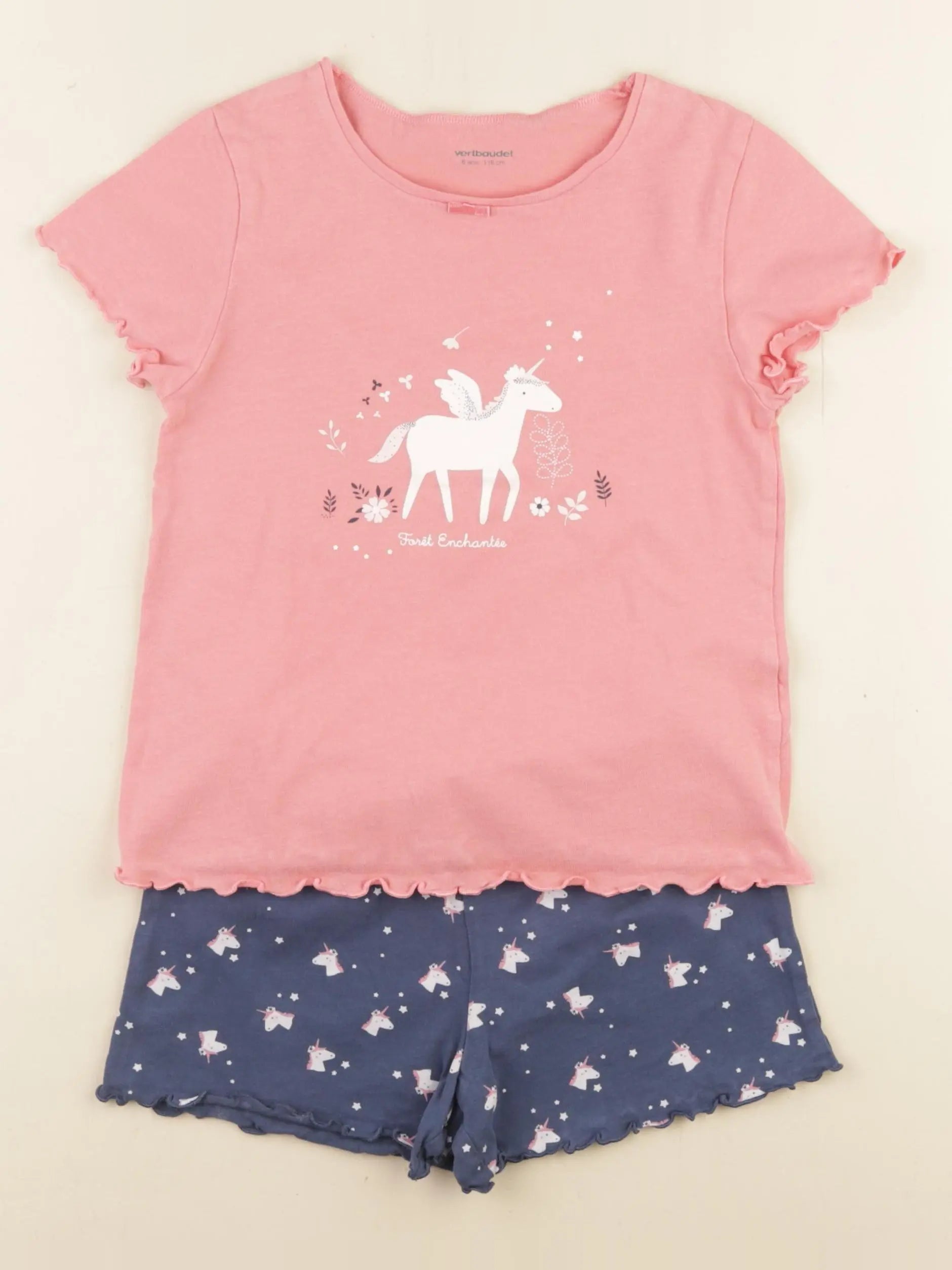 Vertbaudet - pyjama coton bleu, rose - 6 ans