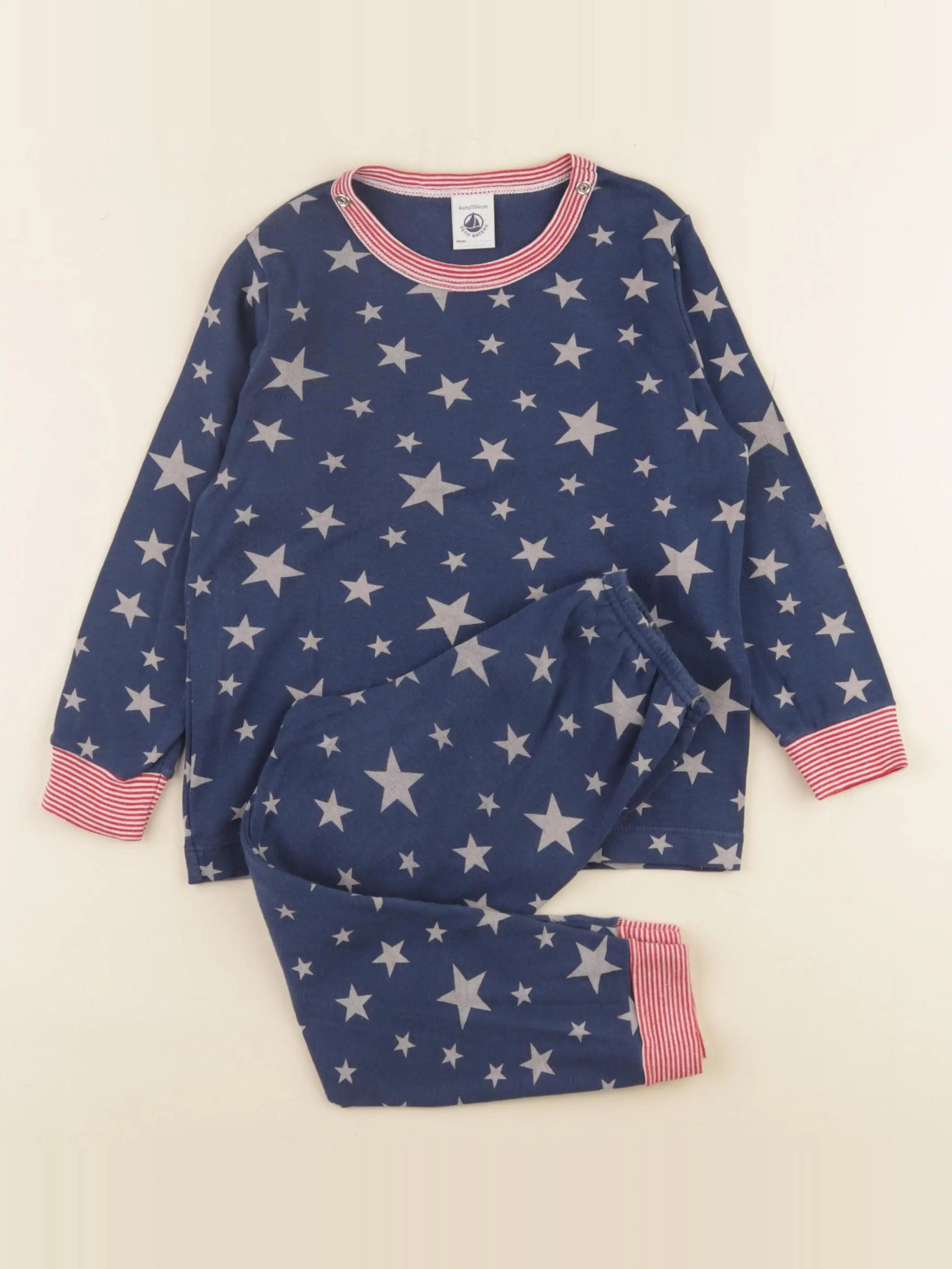 Petit Bateau - pyjama coton bleu, rouge - 4 ans