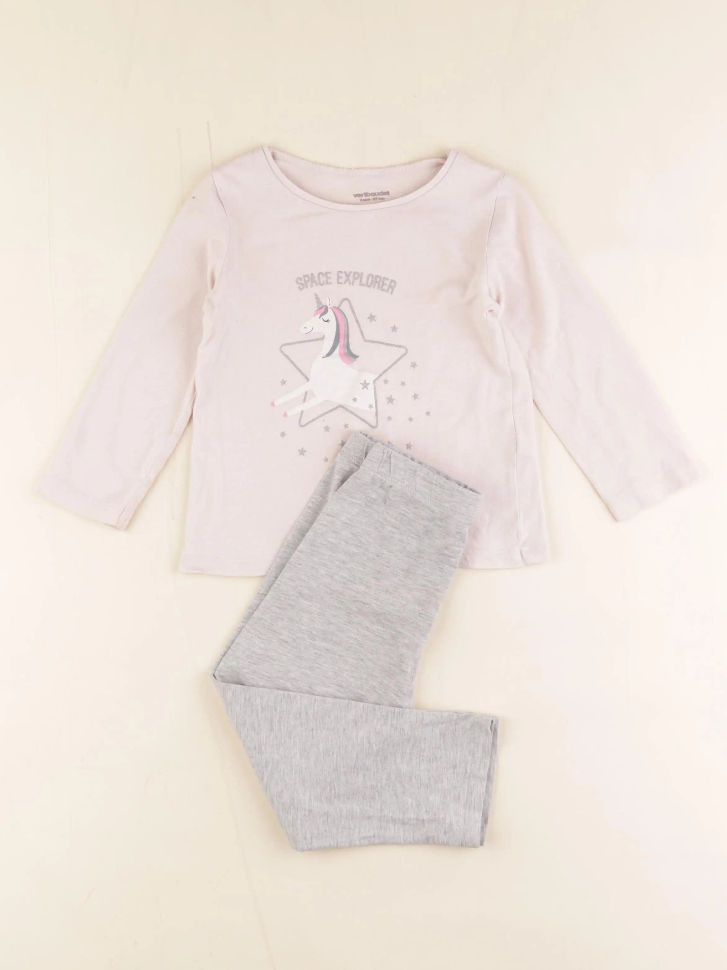 Vertbaudet - pyjama coton gris, rose - 3 ans