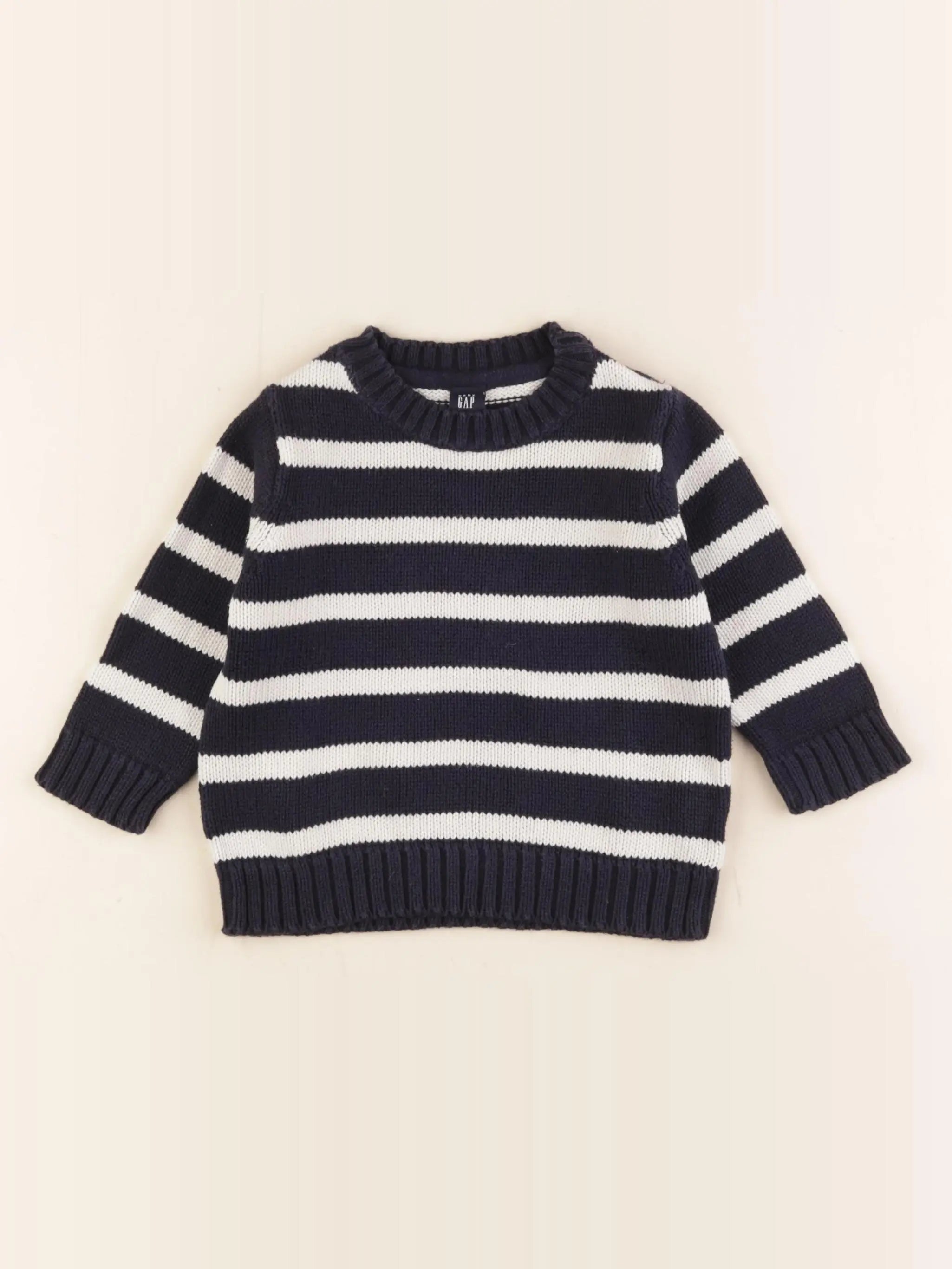 GAP - pull bleu, blanc - 6/12 mois