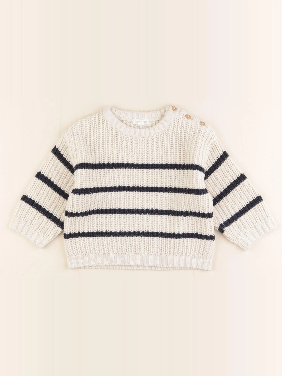 Vertbaudet - pull beige, bleu - 9 mois