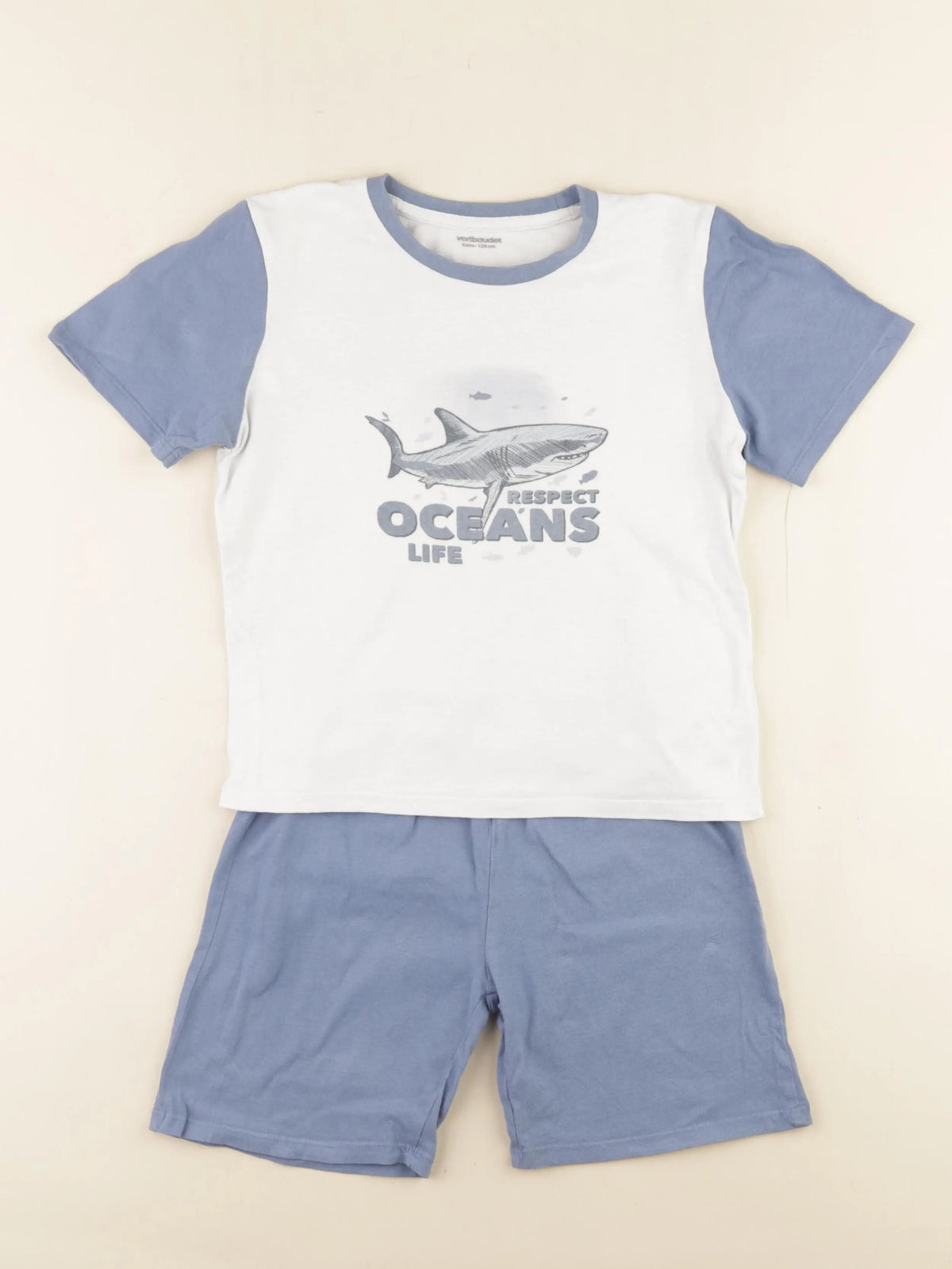 Vertbaudet - pyjama coton blanc, bleu - 8 ans